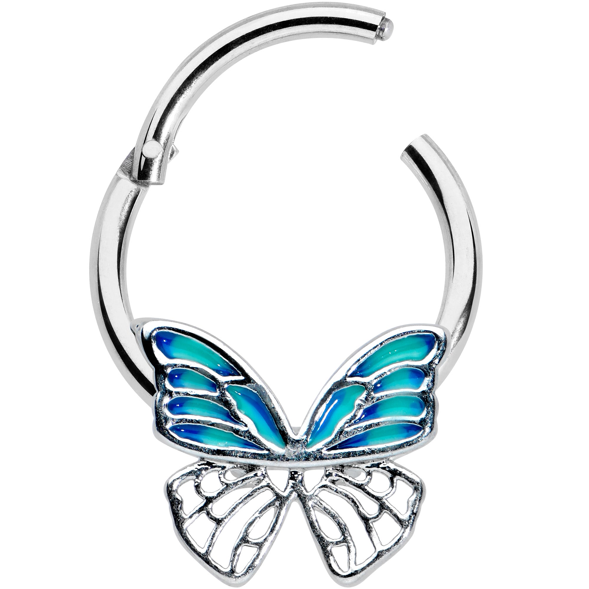 16 Gauge 3/8 Simple Blue Butterfly Wings Hinged Segment Ring