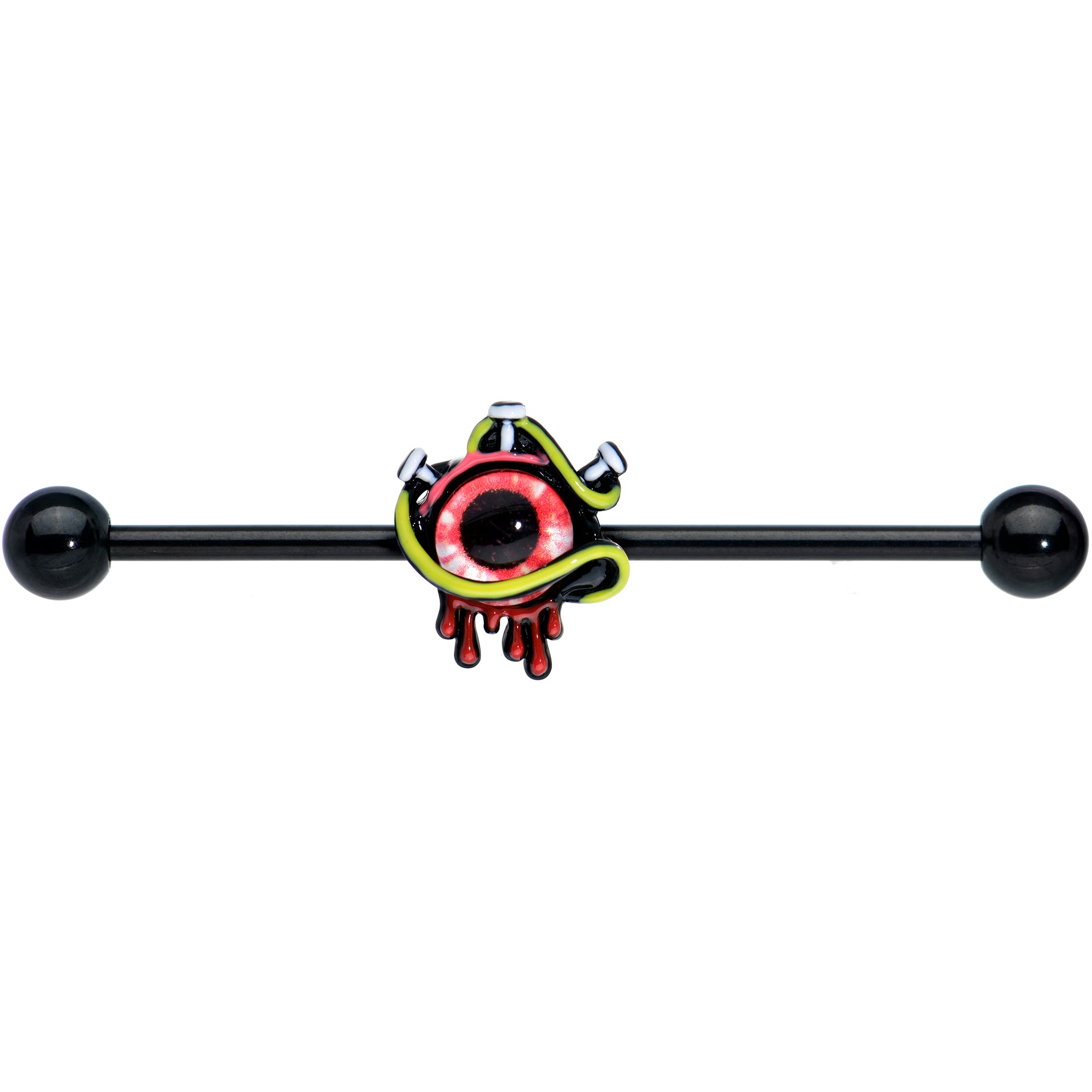 14 Gauge Black Spiky Eyeball Halloween Industrial Barbell 38mm