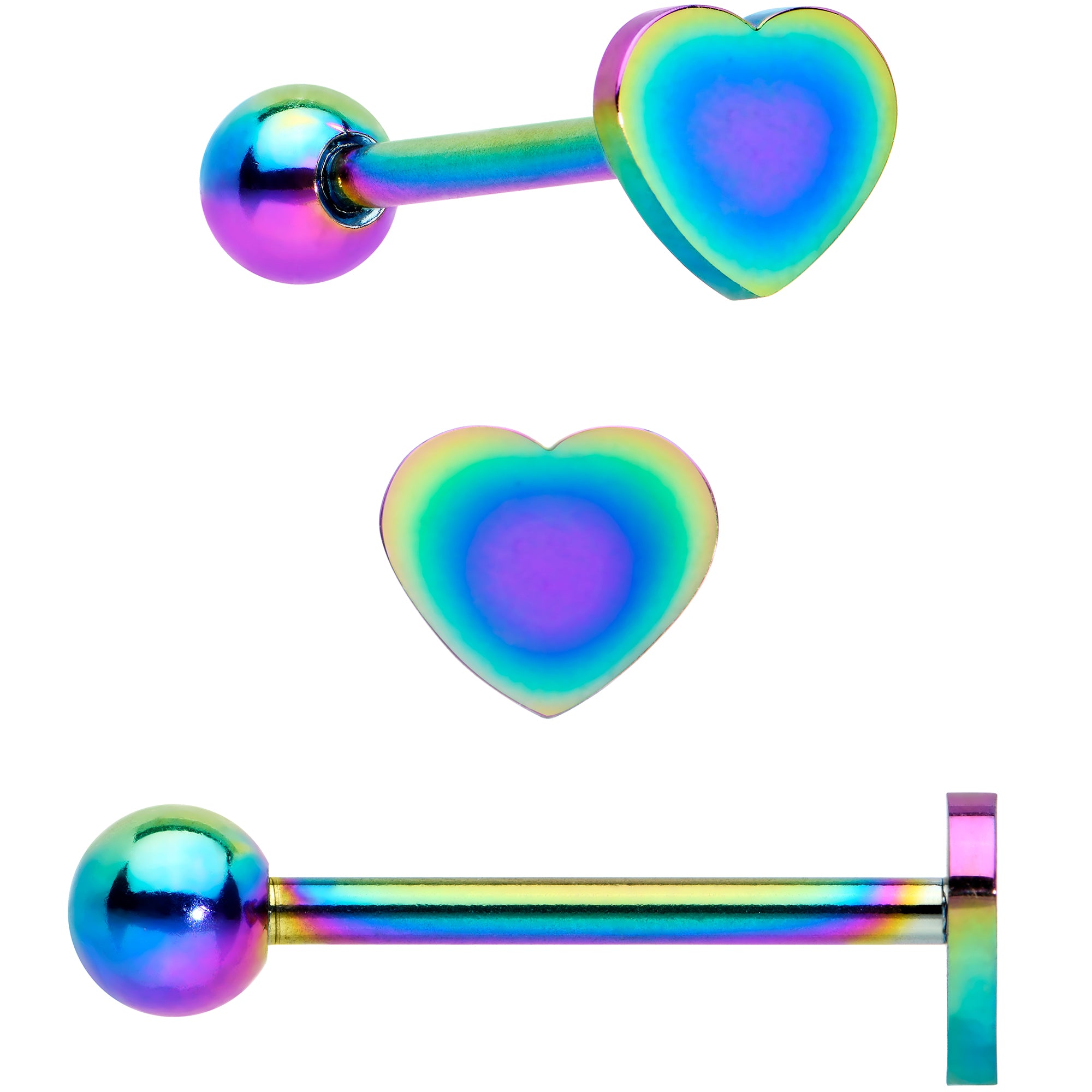 White Faux Opal Rainbow Infinity Heart Barbell Tongue Ring Set of 3