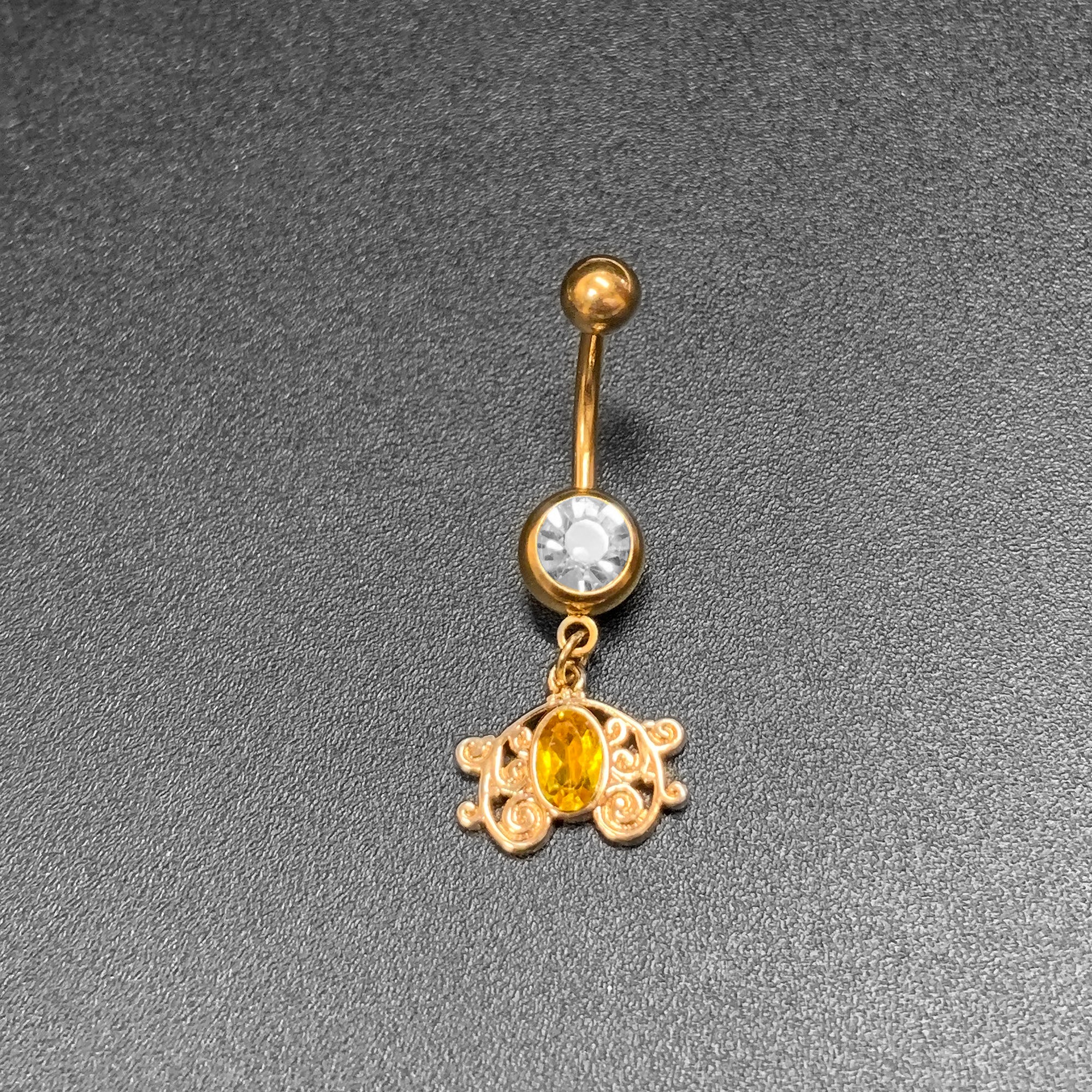 Clear Yellow Gold Tone Duet Scroll Dangle Belly Ring