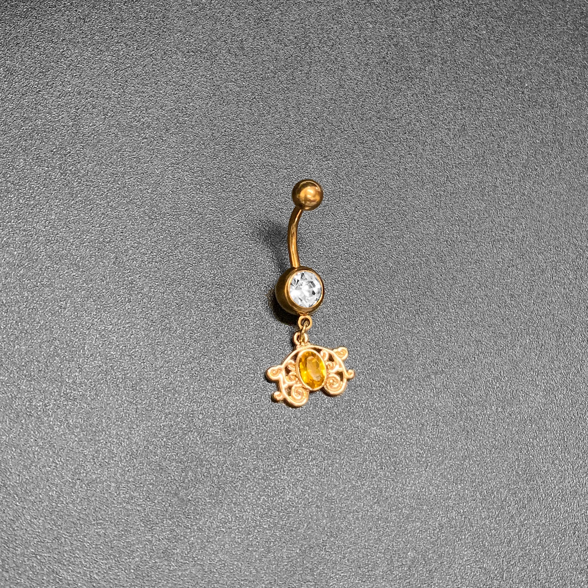 Clear Yellow Gold Tone Duet Scroll Dangle Belly Ring