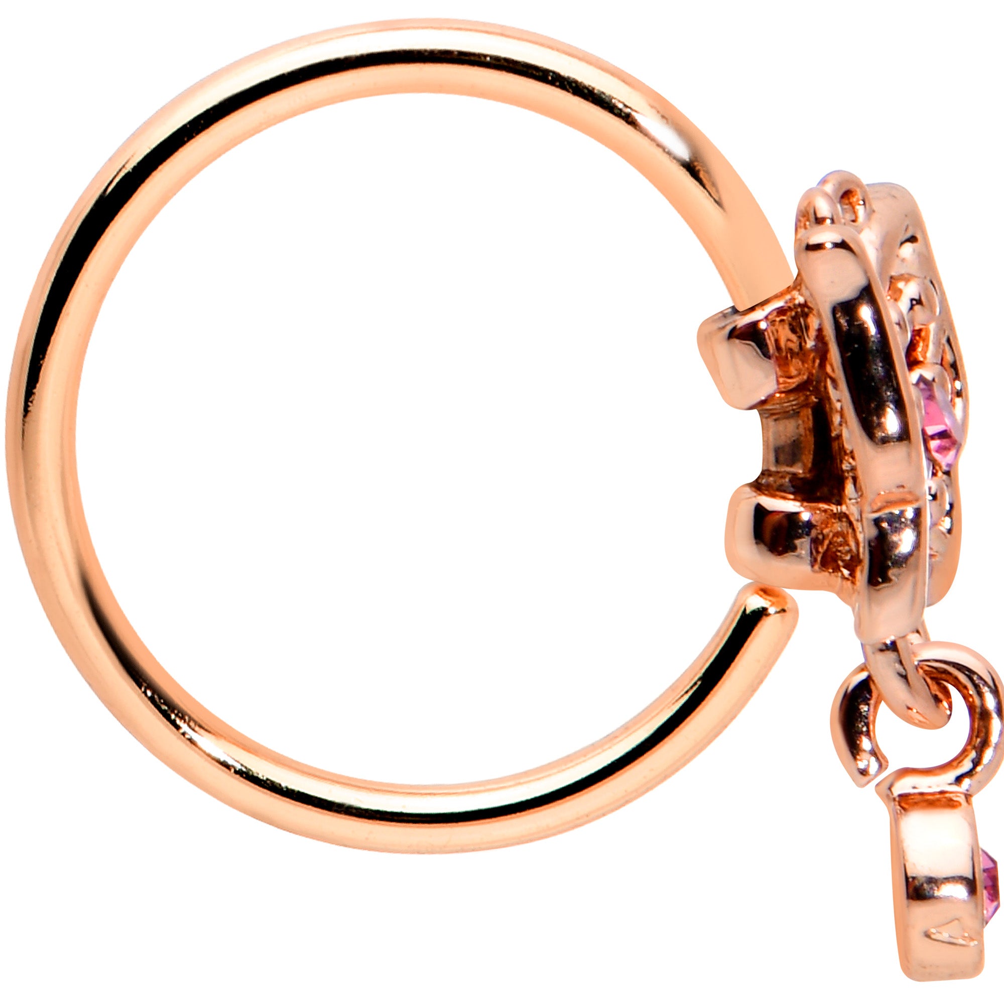 20 Gauge 5/16 Pink CZ Gem Rose Gold Tone Geometric Butterfly Nose Hoop