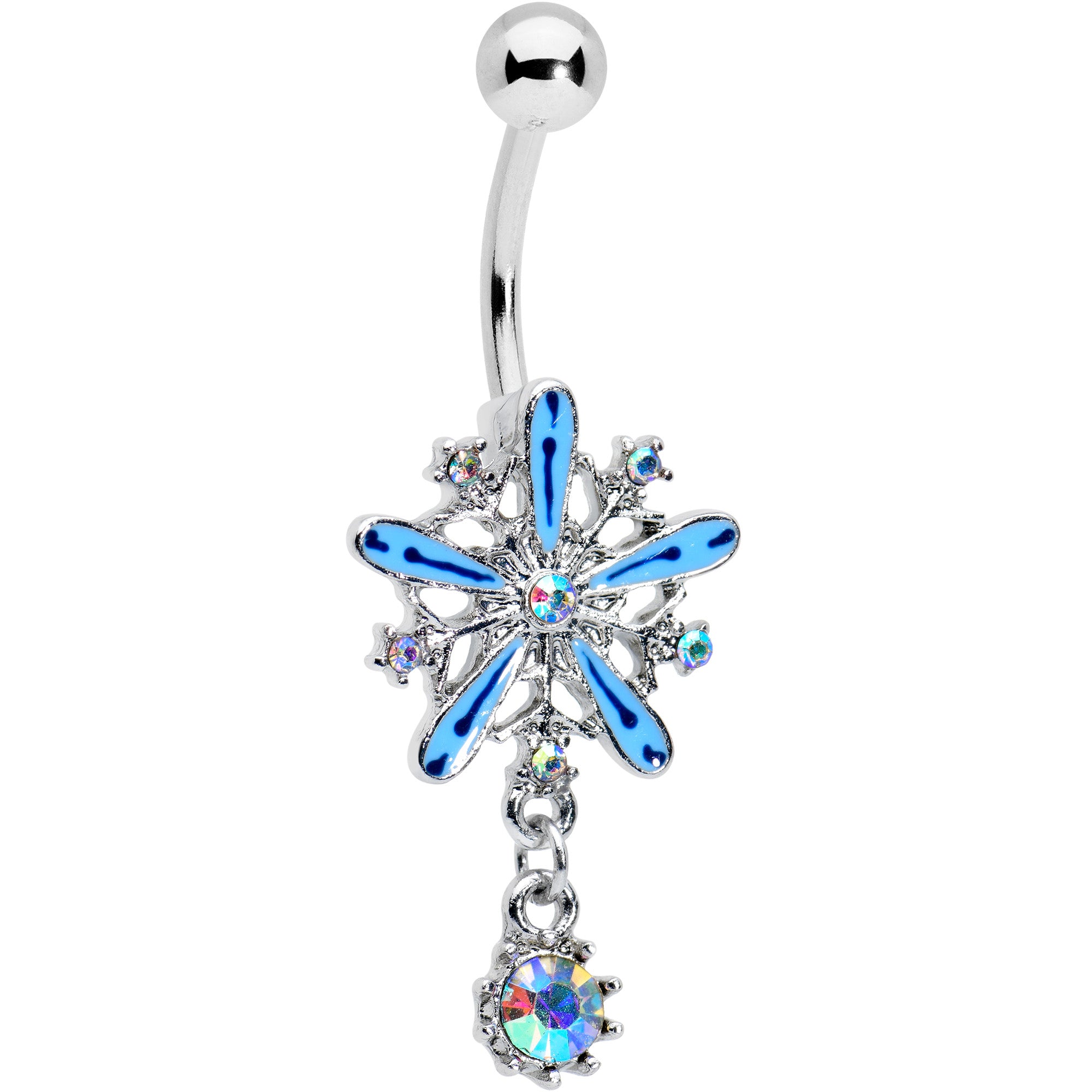 Aurora Gem Snowflake Blues Christmas Dangle Belly Ring