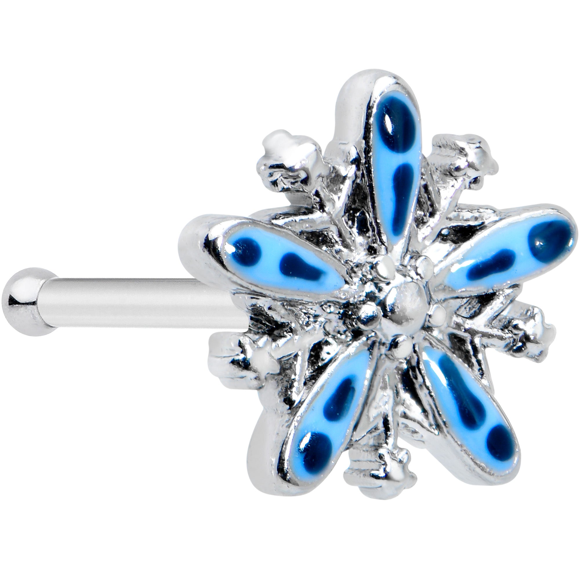 20 Gauge 7.5mm Snowflake Blues Christmas Nose Bone