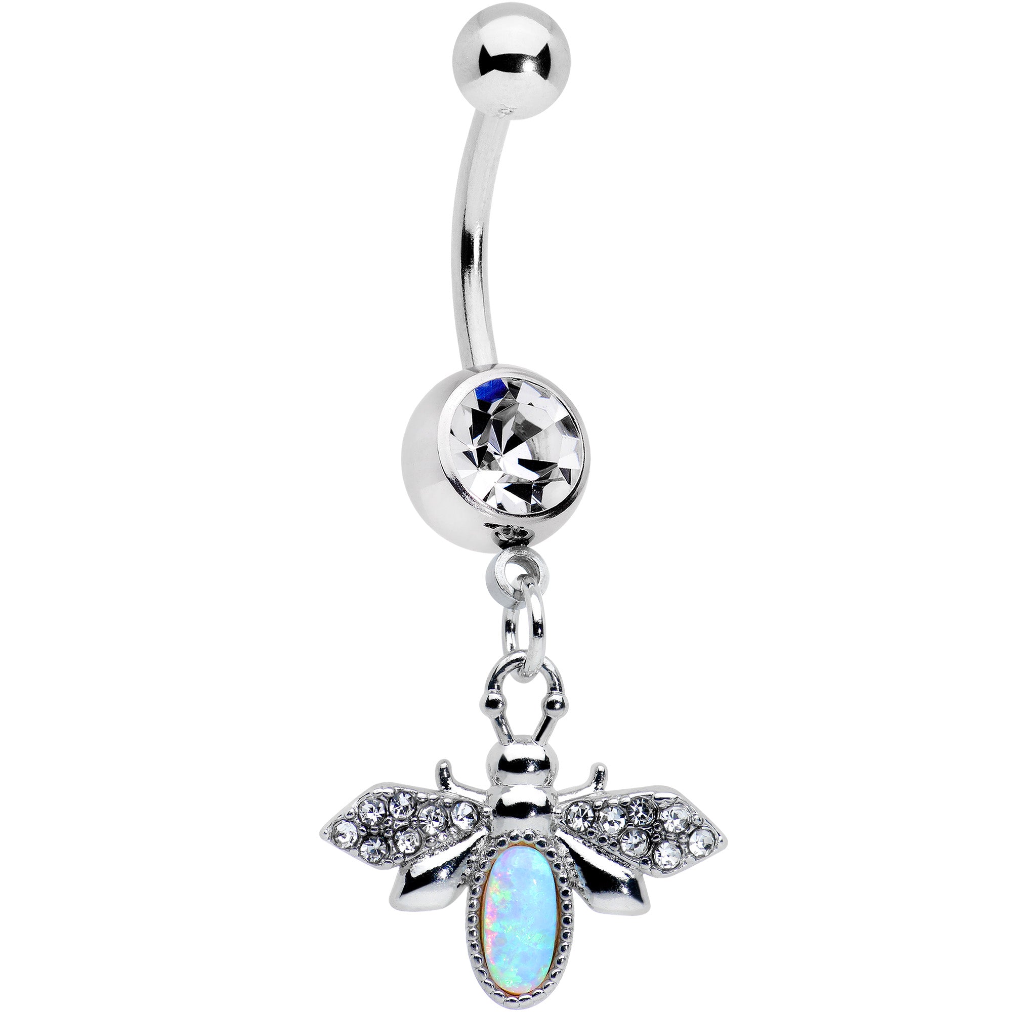 White Synthetic Opal Elegant Insect Dangle Belly Ring