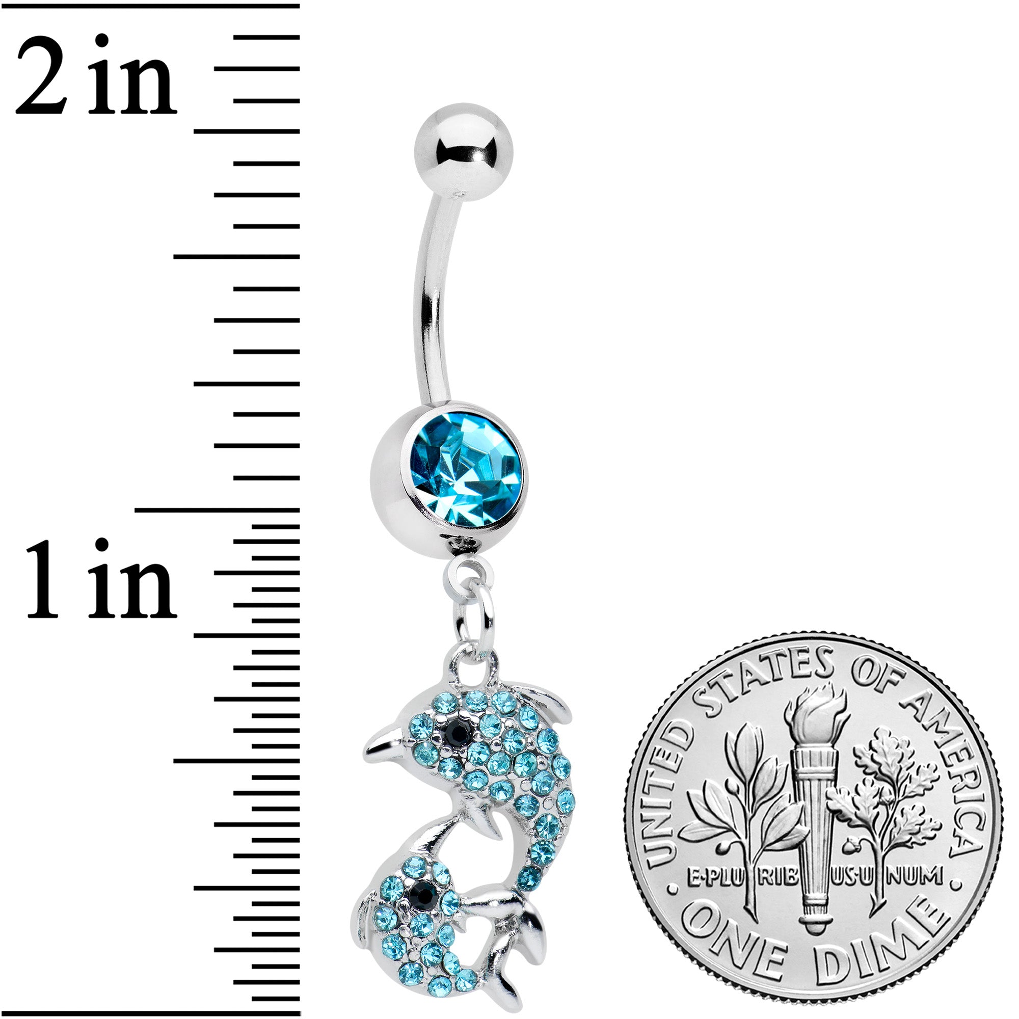 Blue Gem Double Dolphin Dangle Belly Ring