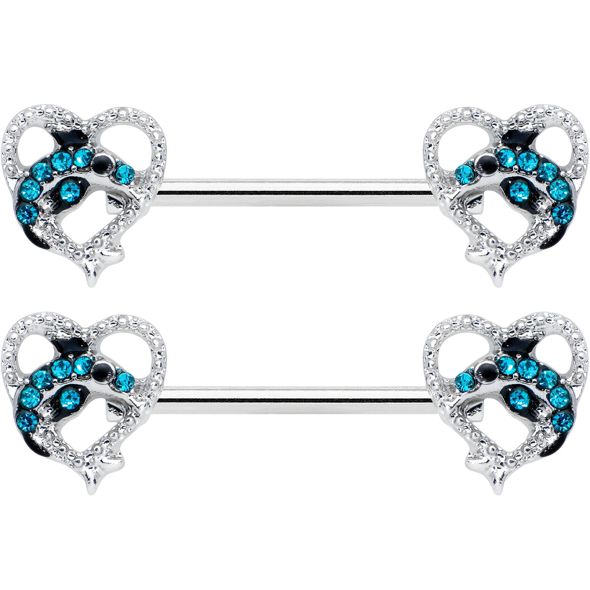 14 Gauge 9/16 Clear Blue Gem Dolphin Heart Barbell Nipple Ring Set