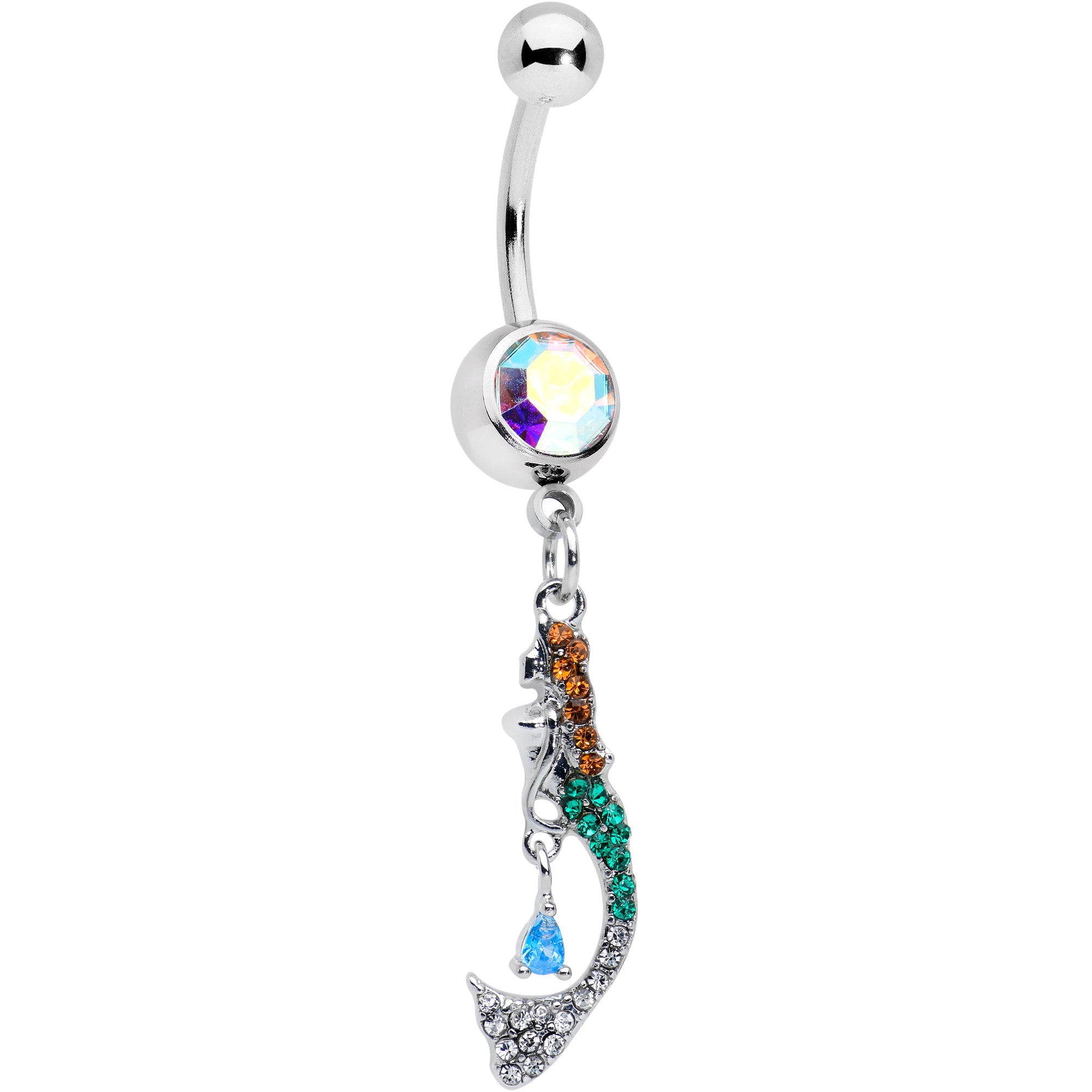 Aurora Green Gem Fancy Fashion Mermaid Dangle Belly Ring