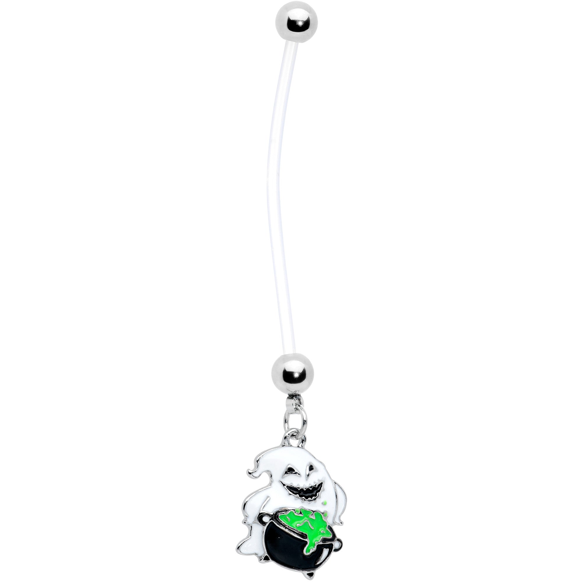 Clear Bioplast Green Goo Ghost Halloween Pregnancy Dangle Belly Ring