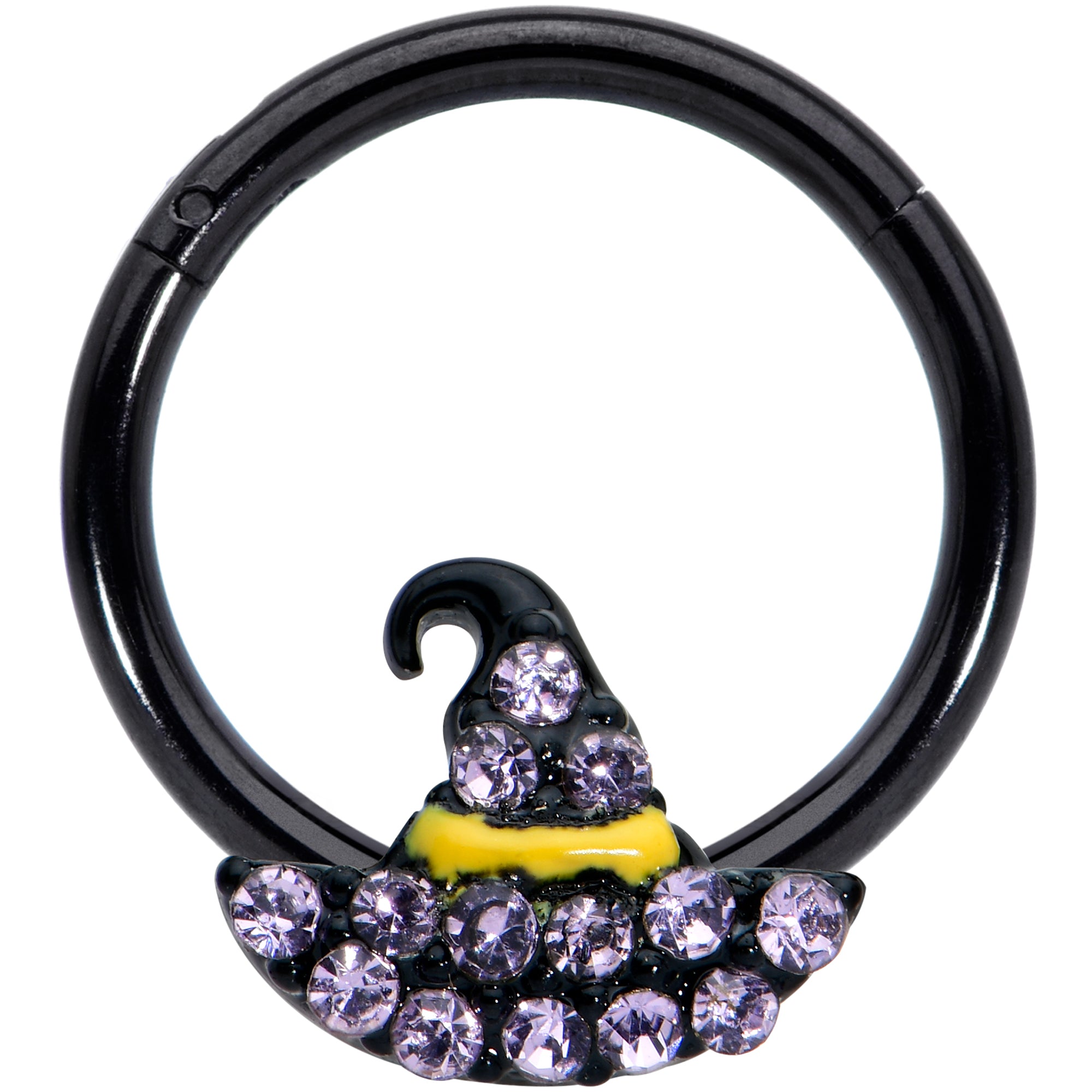 16 Gauge 3/8 Clear Gem Black Witch Hat Halloween Hinged Segment Ring