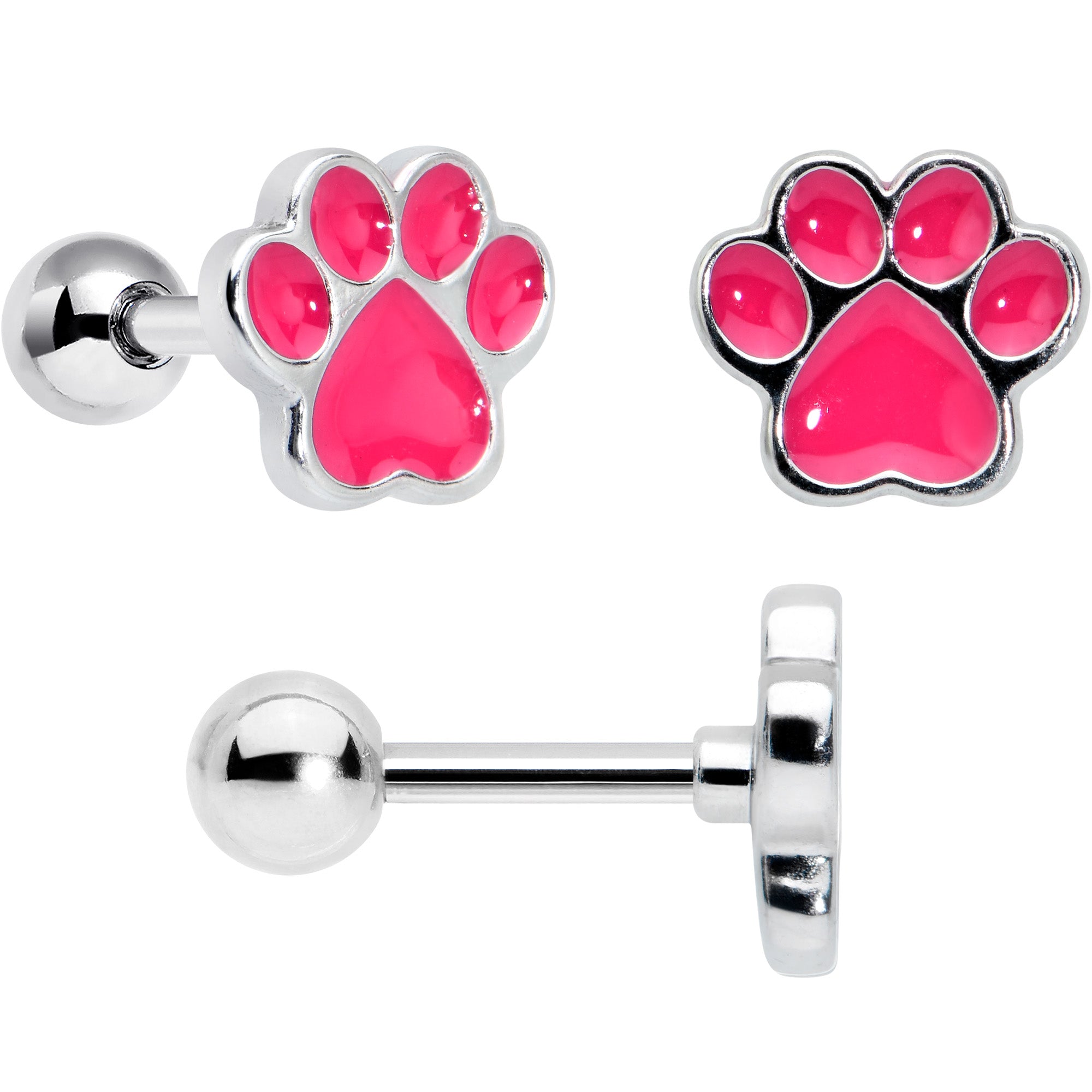 16 Gauge 1/4 Bear Pearlescent Pink Paw Cartilage Earring Curation Set of 3