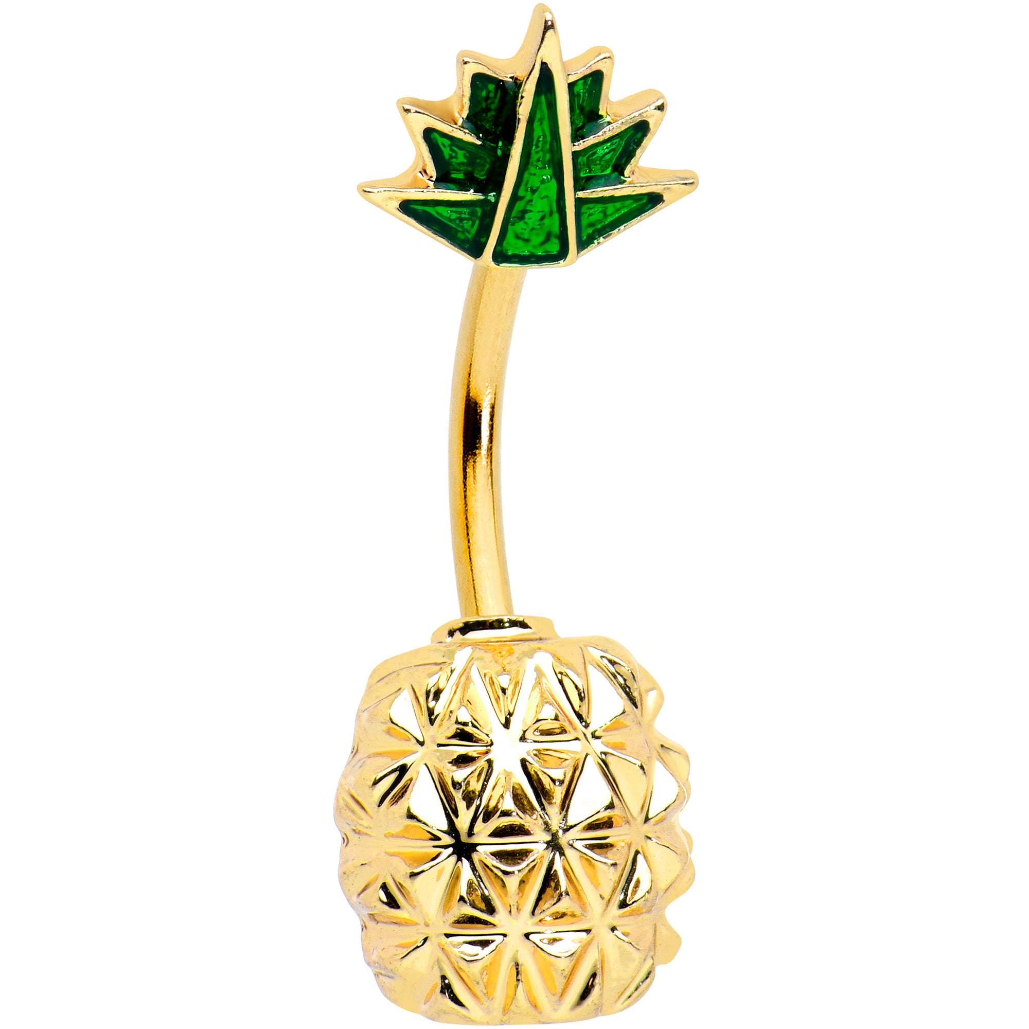 Gold Tone Textured Tropical Pineapple Double Mount Belly Ring