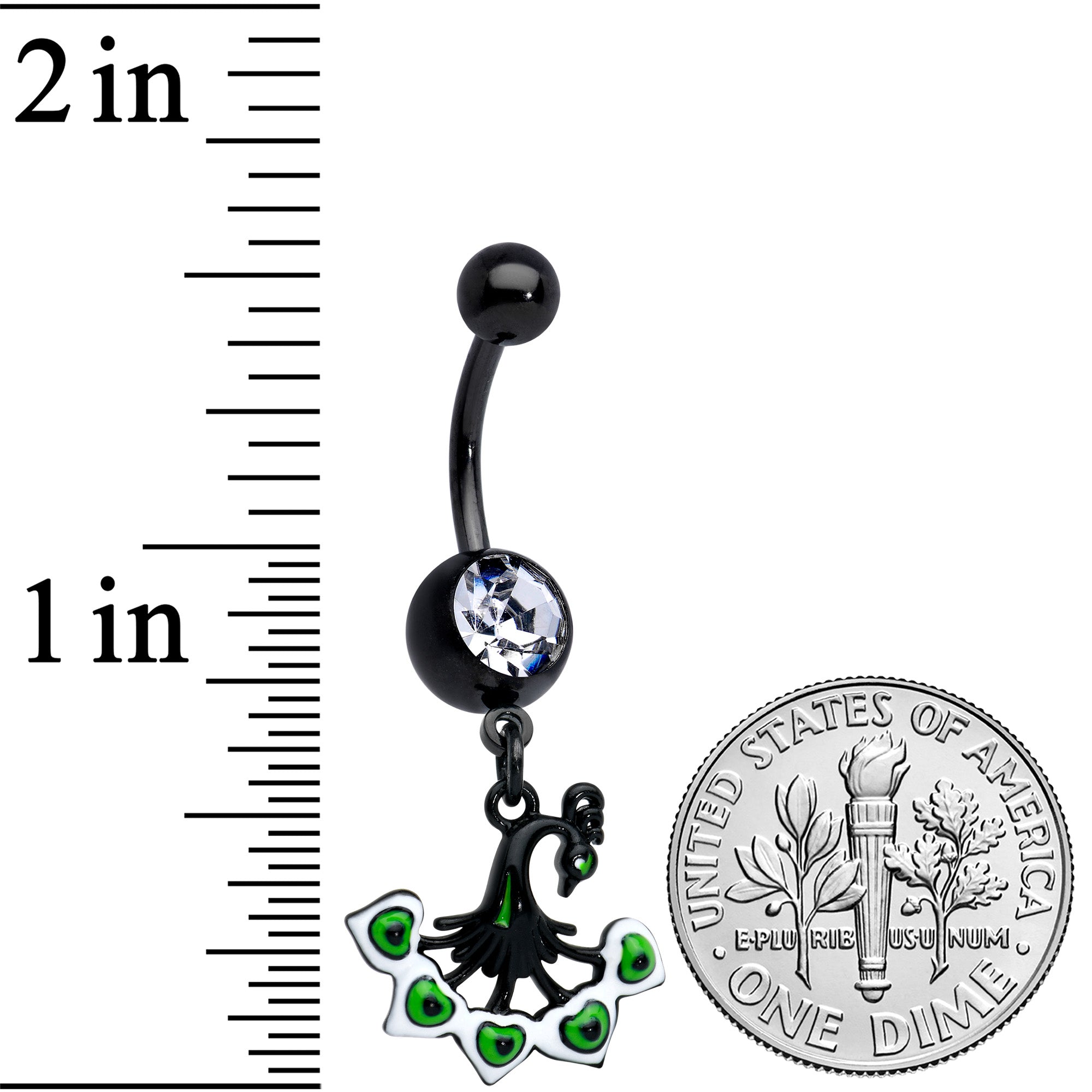 Clear Gem Black Pretty Peacock Dangle Belly Ring