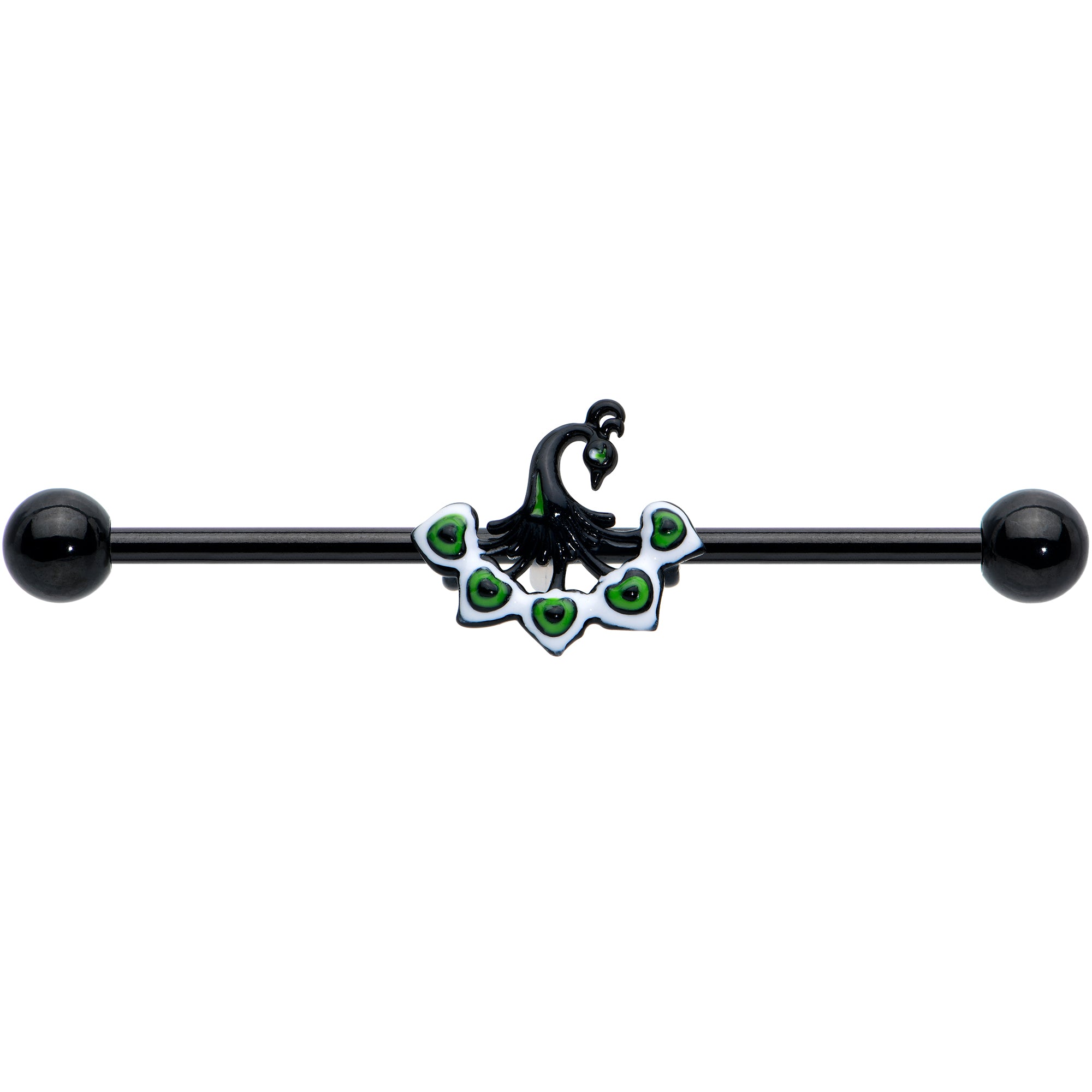 14 Gauge Black Green Pretty Peacock Industrial Barbell 38mm