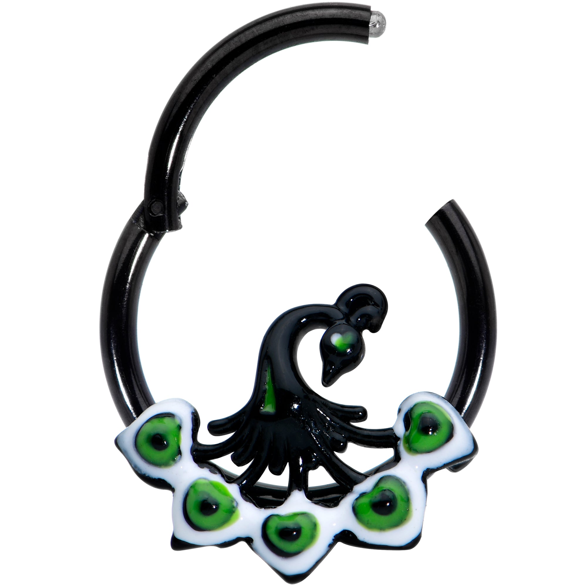 16 Gauge 3/8 Black Green Perfect Peacock Hinged Segment Ring