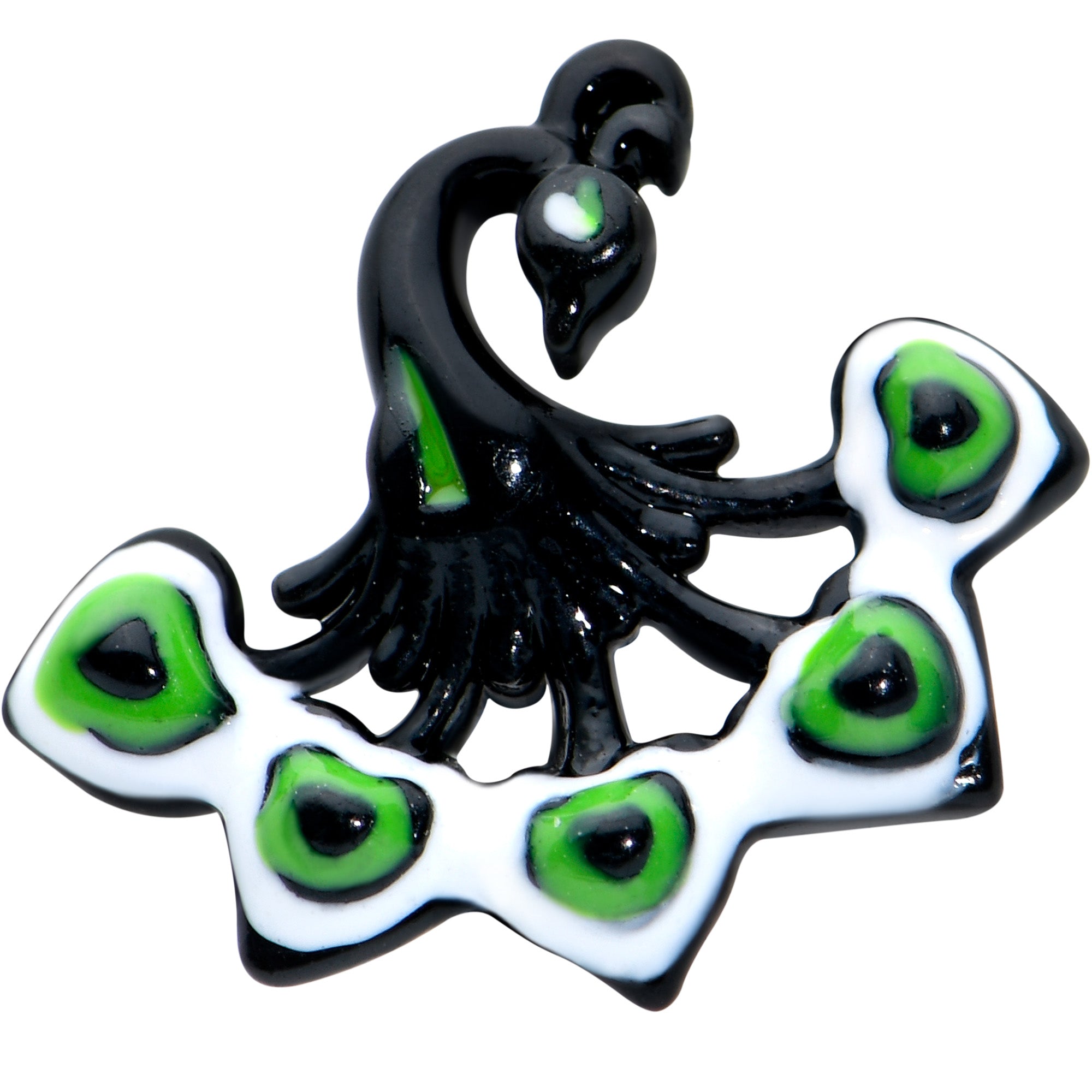 16 Gauge 1/4 Black Green Perfect Peacock Cartilage Tragus Earring