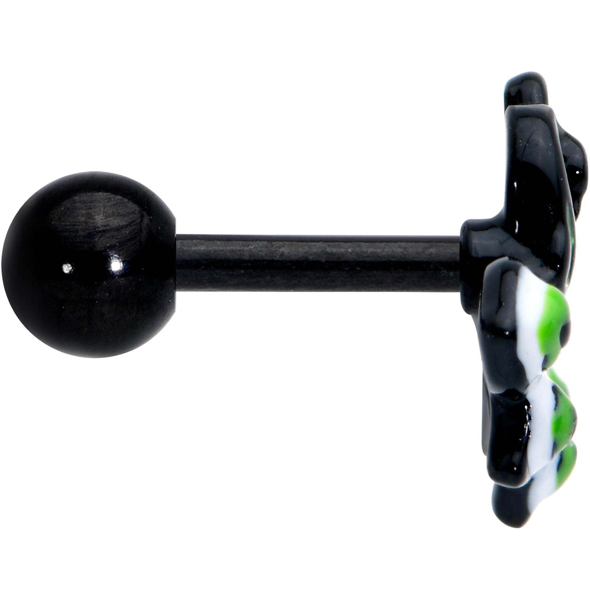 16 Gauge 1/4 Black Green Perfect Peacock Cartilage Tragus Earring