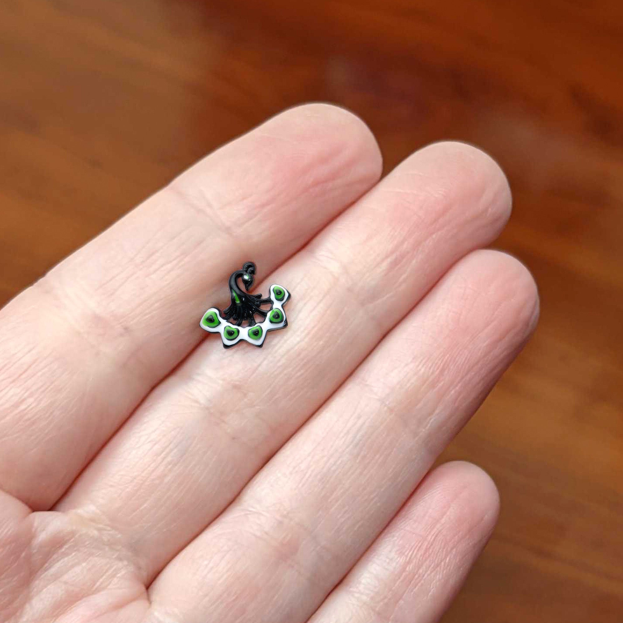 16 Gauge 1/4 Black Green Perfect Peacock Cartilage Tragus Earring