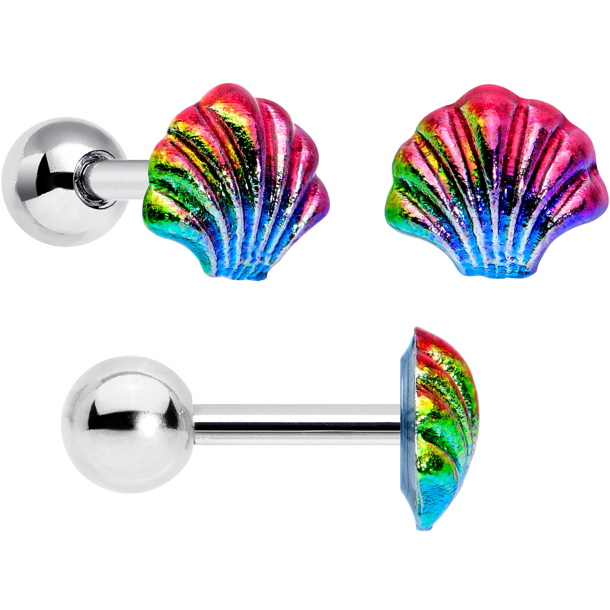 16 Gauge 1/4 Nautical Rainbow Shell Seahorse Cartilage Tragus Set of 3