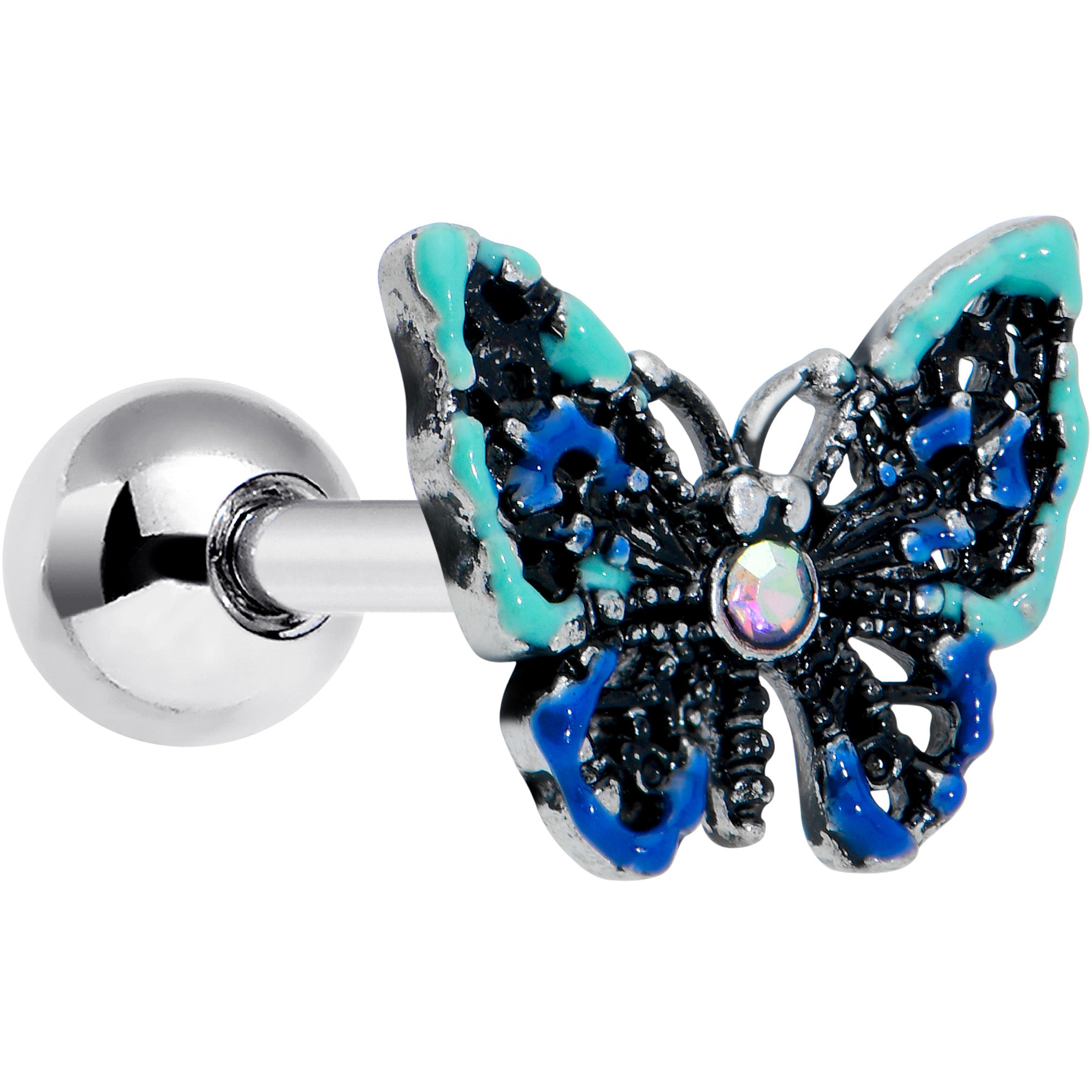 16 Gauge 1/4 Aurora Gem Colorful Glam Butterfly Cartilage Tragus