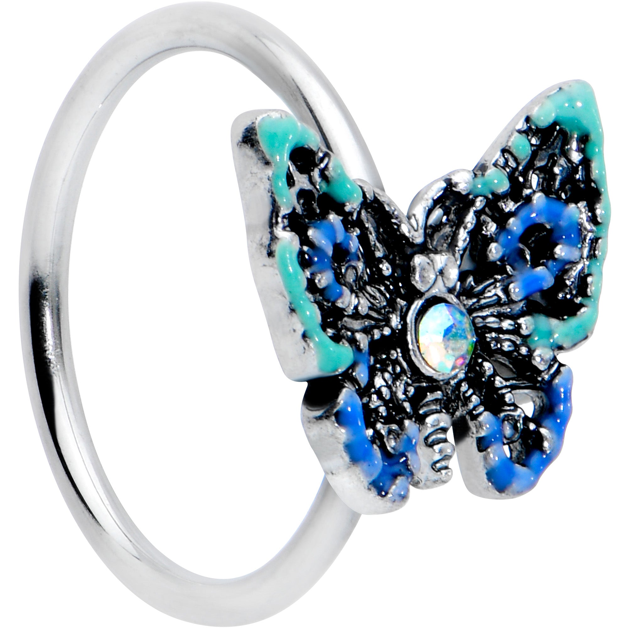 20 Gauge 5/16 Aurora Gem Colorful Glam Butterfly Nose Hoop