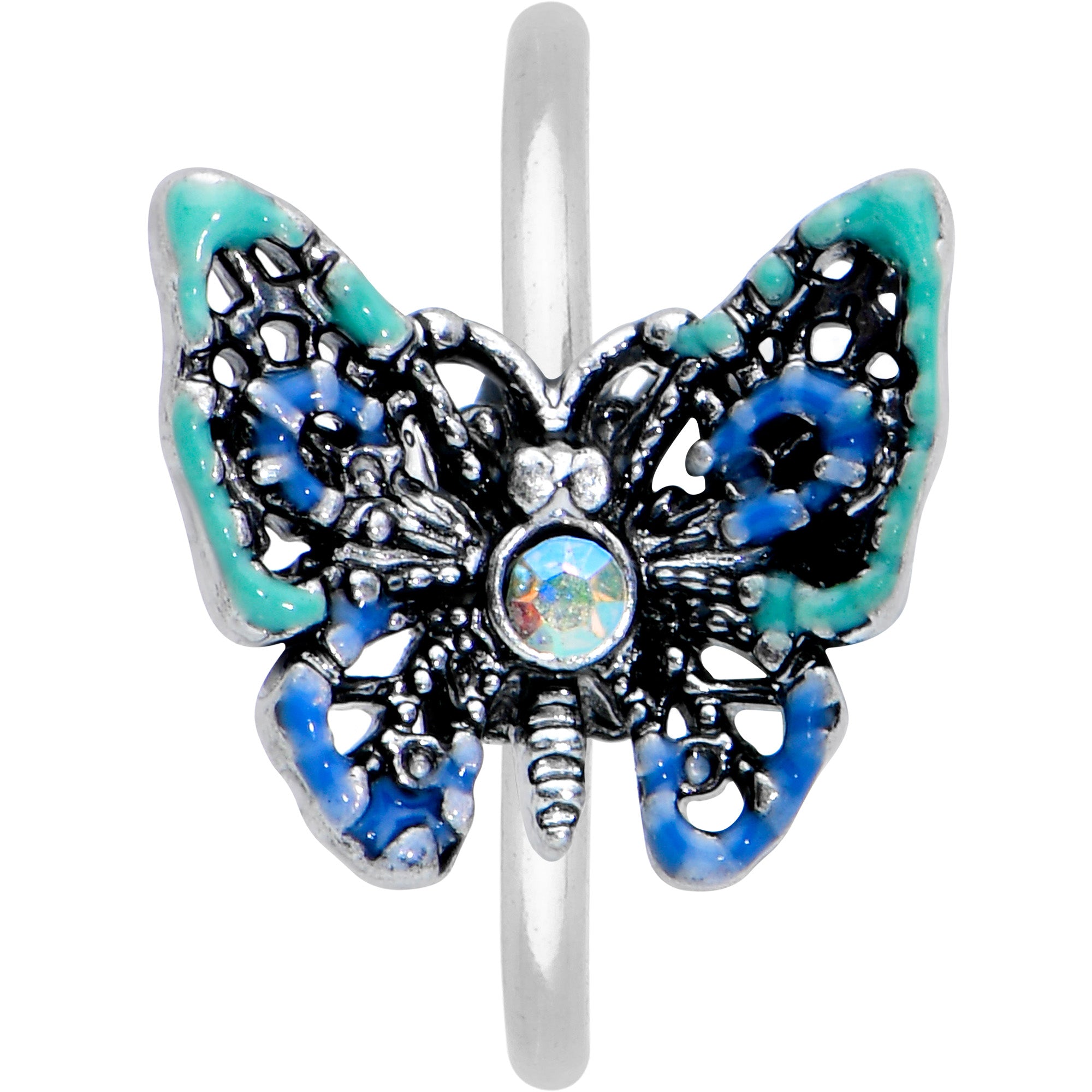 20 Gauge 5/16 Aurora Gem Colorful Glam Butterfly Nose Hoop