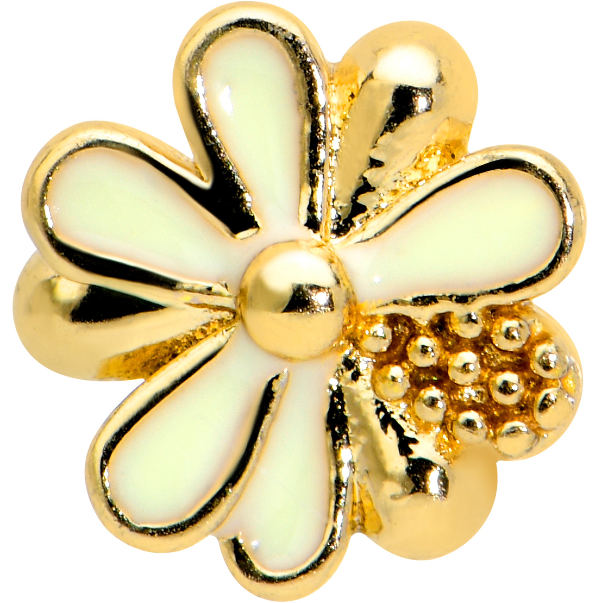 16 Gauge 1/4 Gold Tone White Texture Daisy Flower Cartilage Tragus