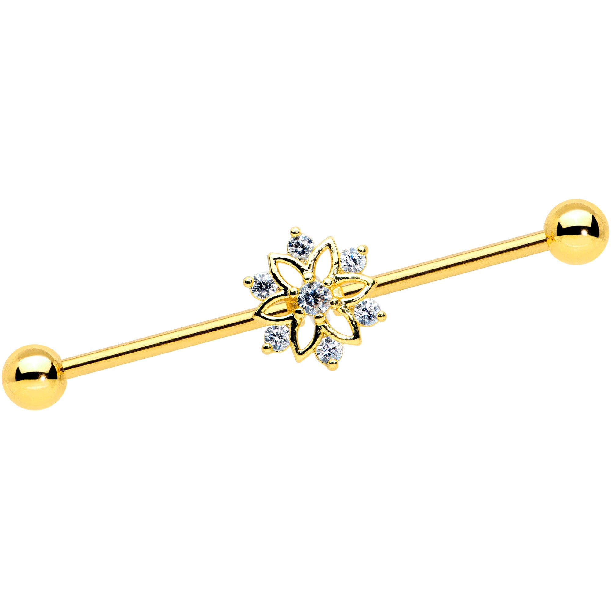 14 Gauge Clear Gold Tone Flower SnowflakeChristmas Industrial Barbell 38mm