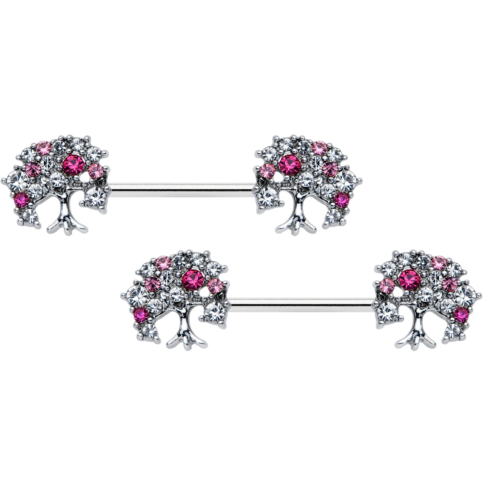 14 Gauge 9/16 Clear Pink Gem Luscious Fruit Tree Nipple Ring Set