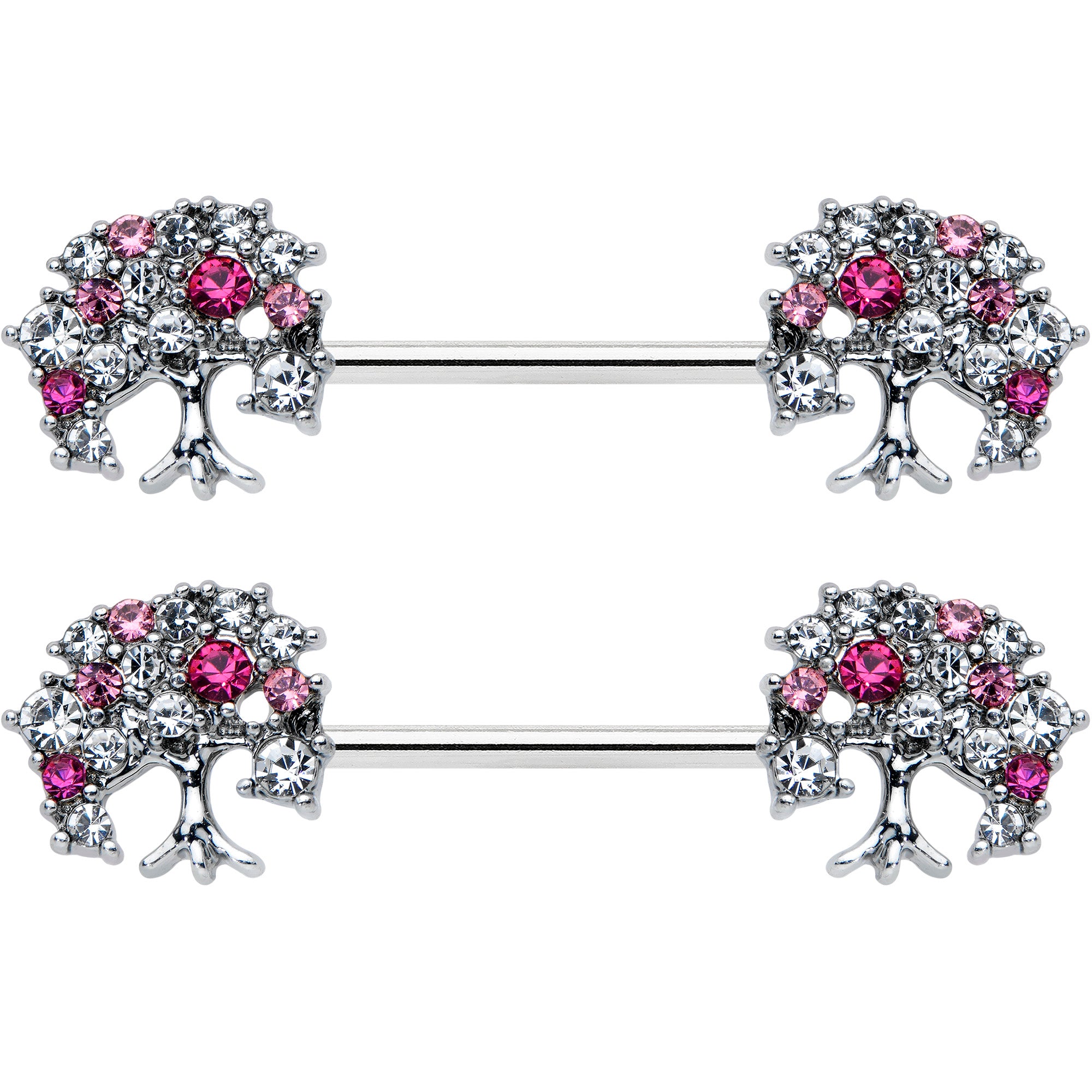 14 Gauge 9/16 Clear Pink Gem Luscious Fruit Tree Nipple Ring Set