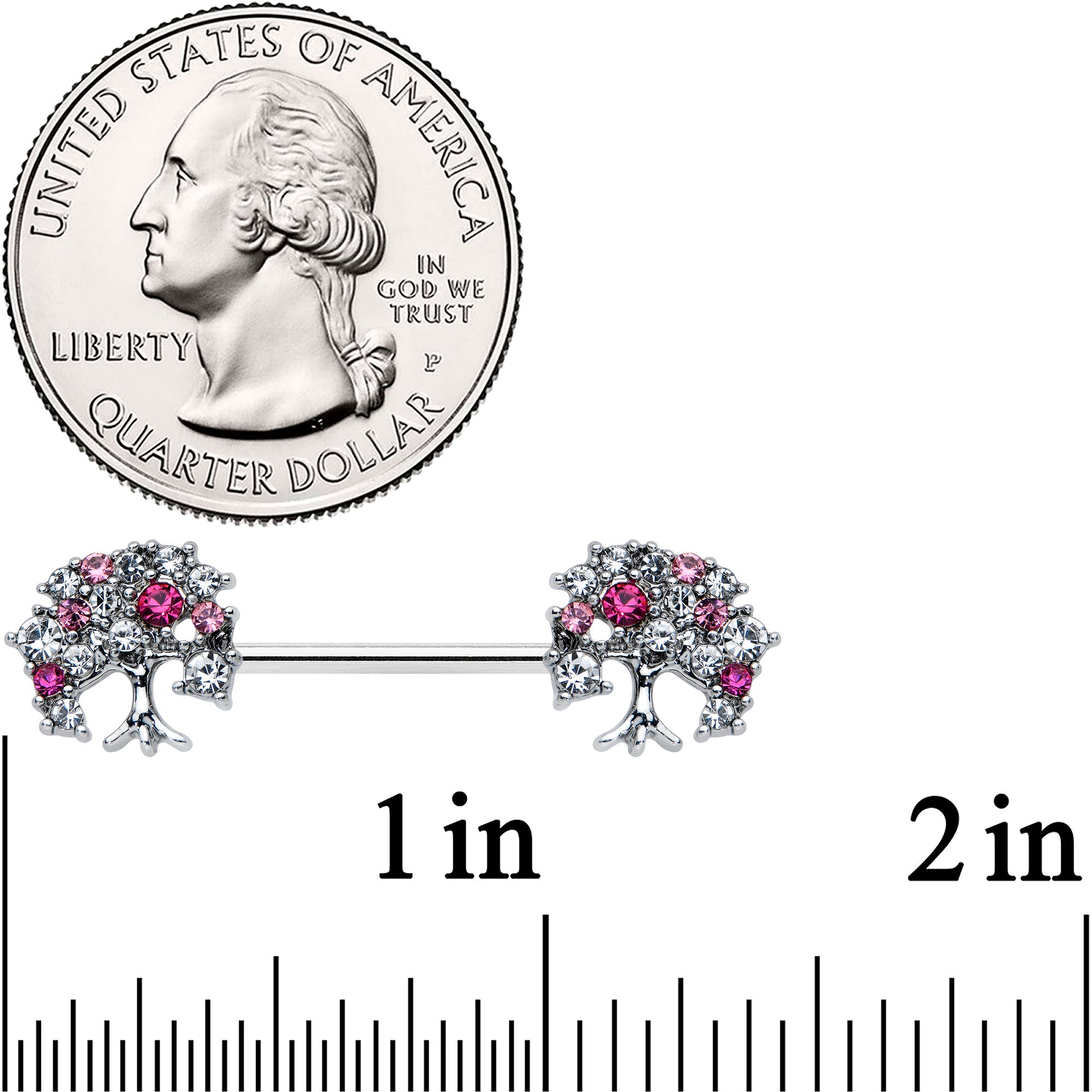 14 Gauge 9/16 Clear Pink Gem Luscious Fruit Tree Nipple Ring Set