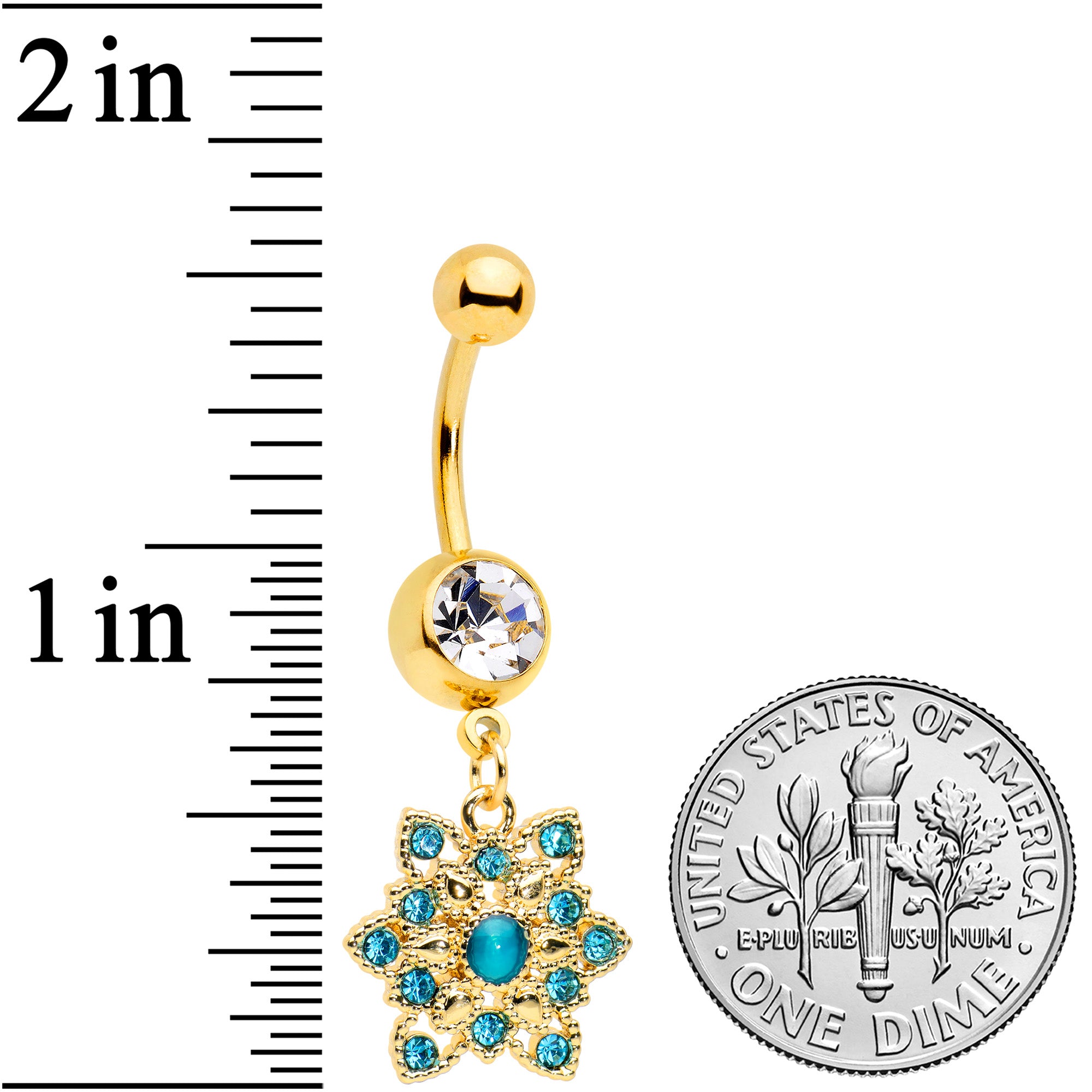 Clear Blue Gem Gold Tone Snowflake Christmas Dangle Belly Ring