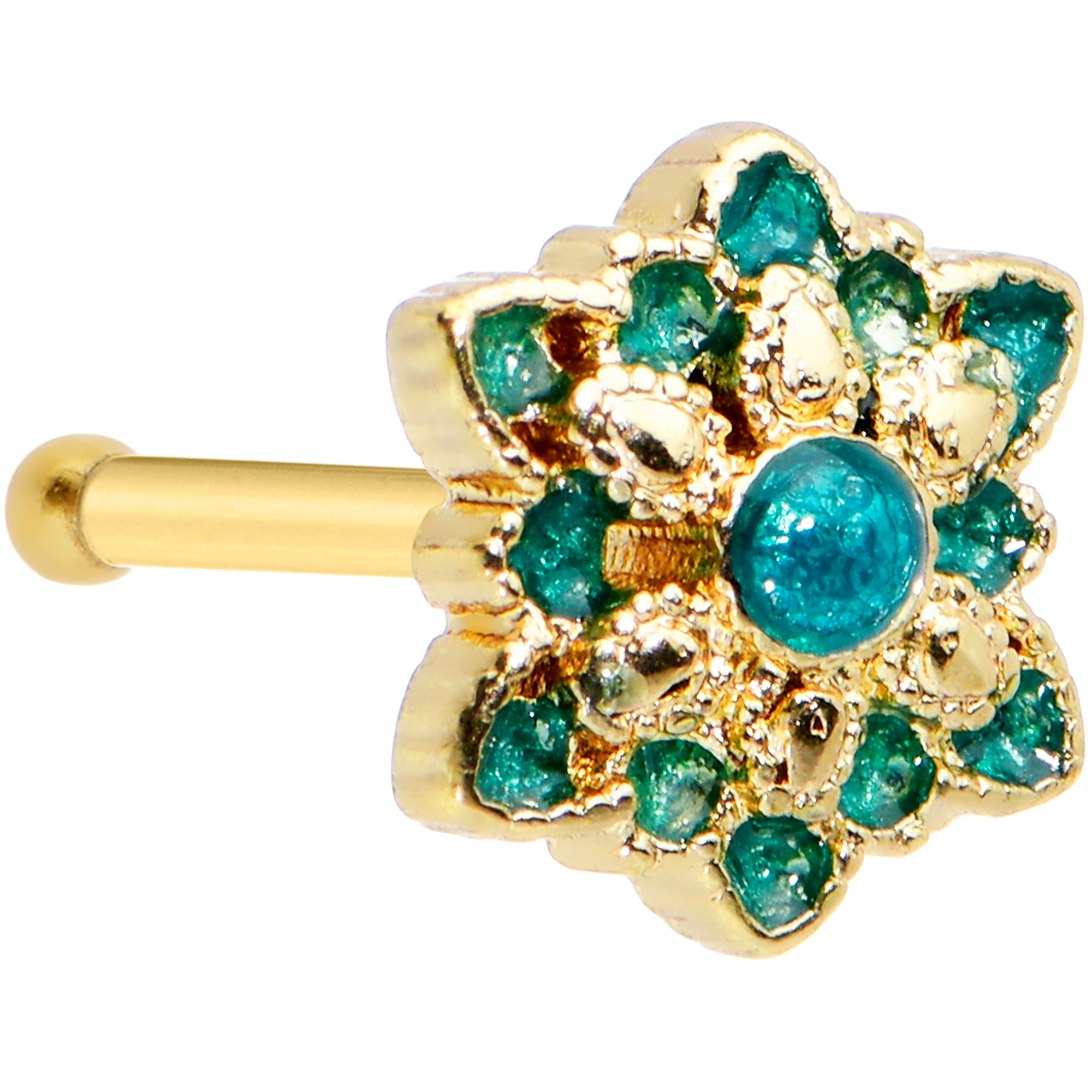 20 Gauge 1/4 Blue Gem Gold Tone Snowflake Nose Bone