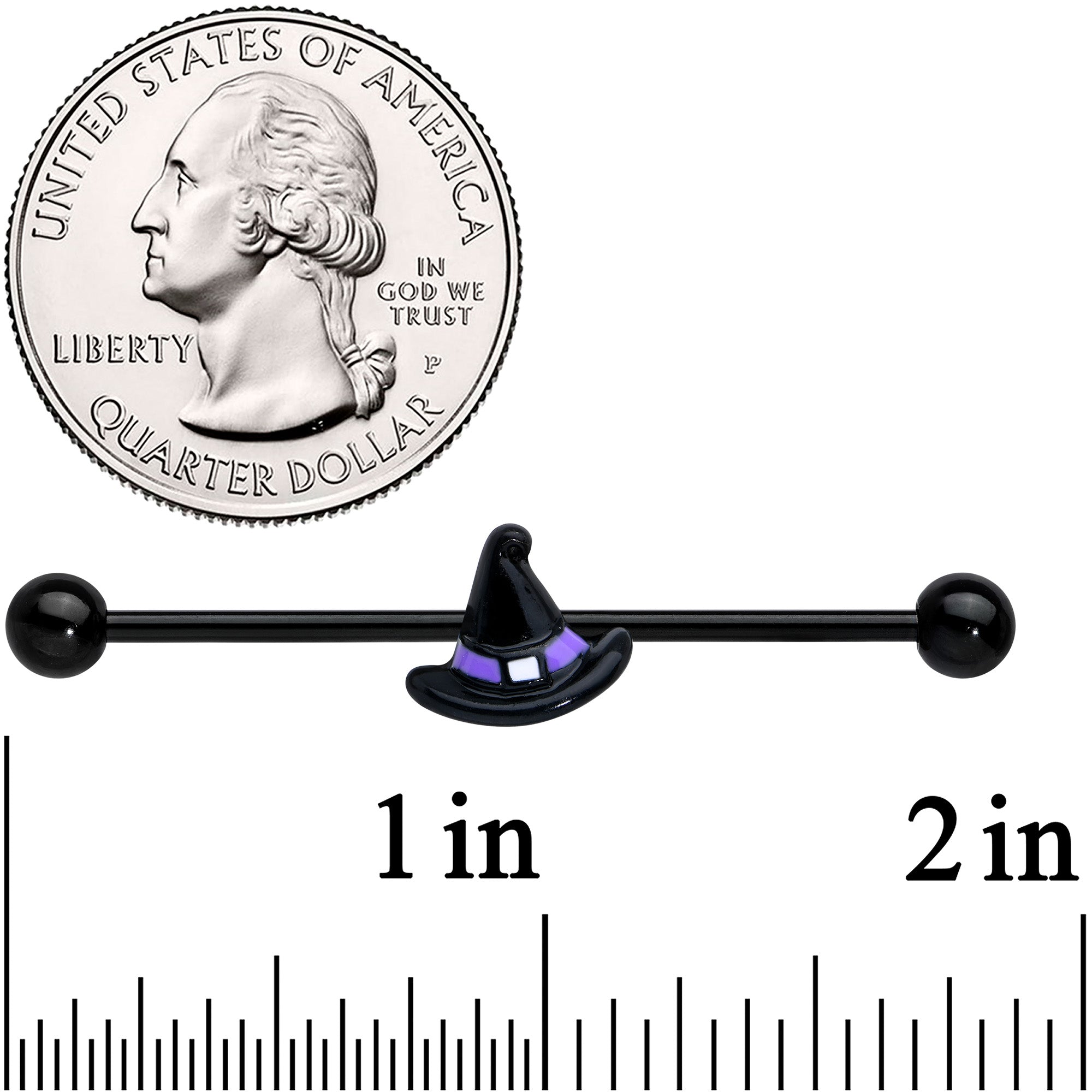 14 Gauge Black Purple Band Witch Hat Halloween Industrial Barbell 38mm