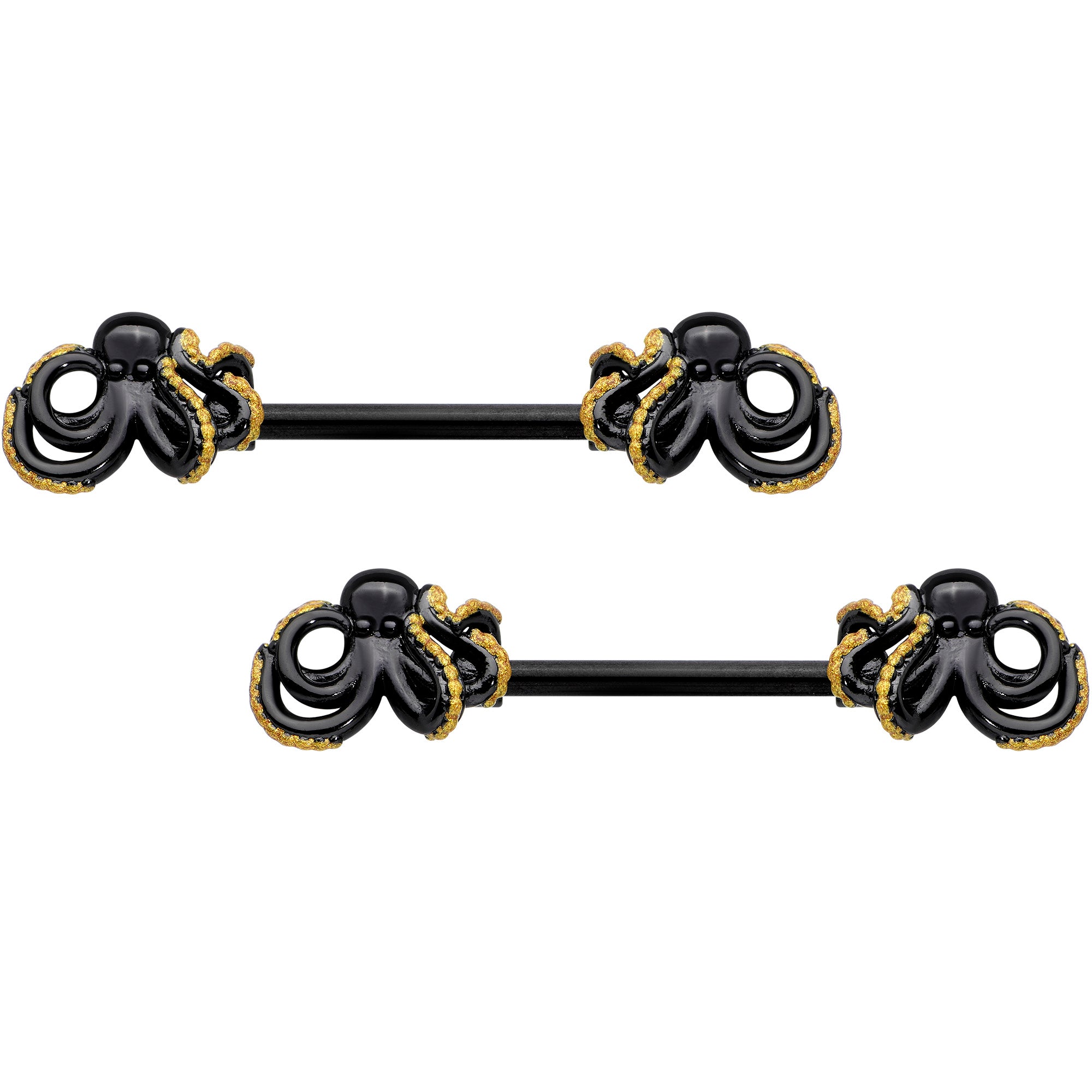 14 Gauge 9/16 Black Understated Octopus Barbell Nipple Ring Set