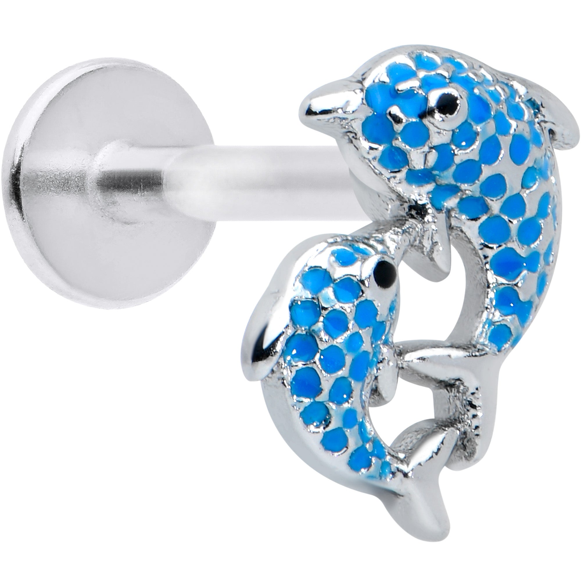 16 Gauge 5/16 Black Gem Blue Leaping Dolphins Labret Monroe Tragus