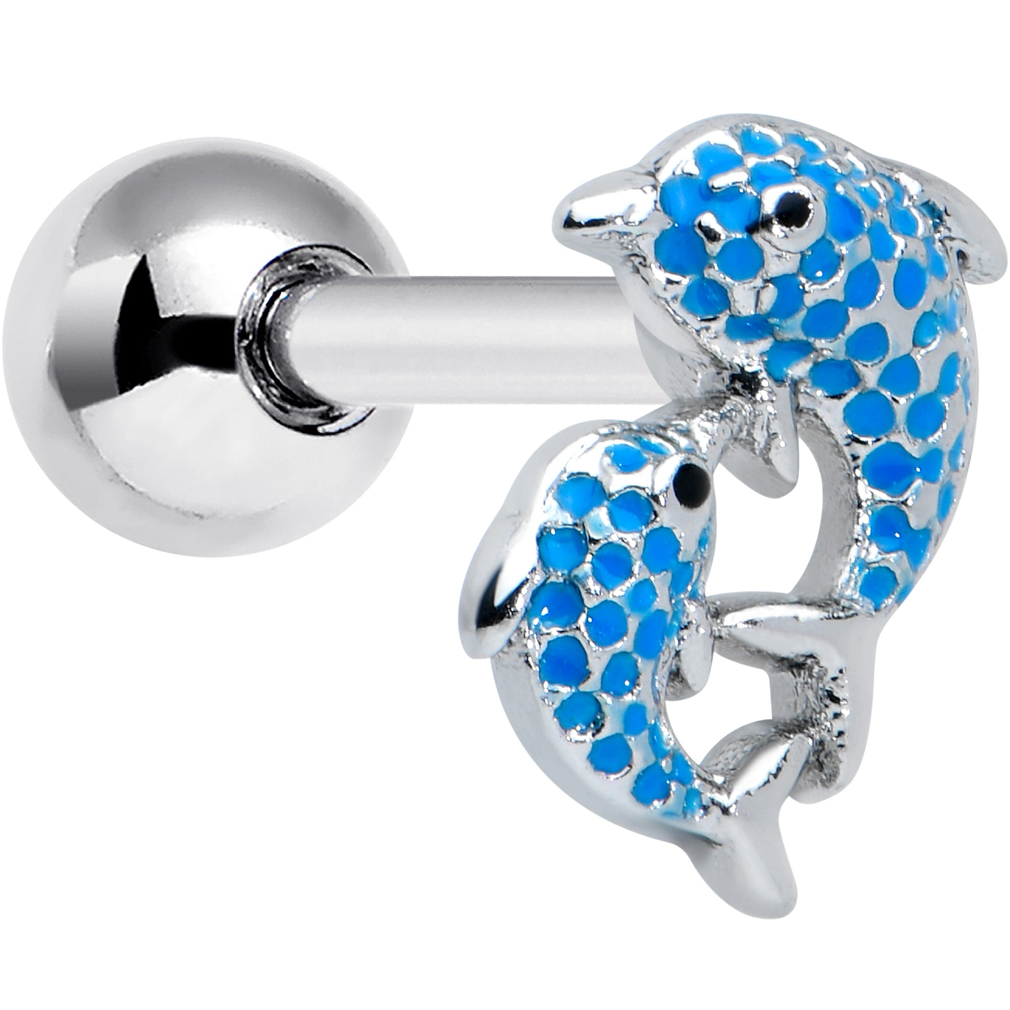 16 Gauge 1/4 Black Gem Blue Leaping Dolphins Cartilage Tragus Earring