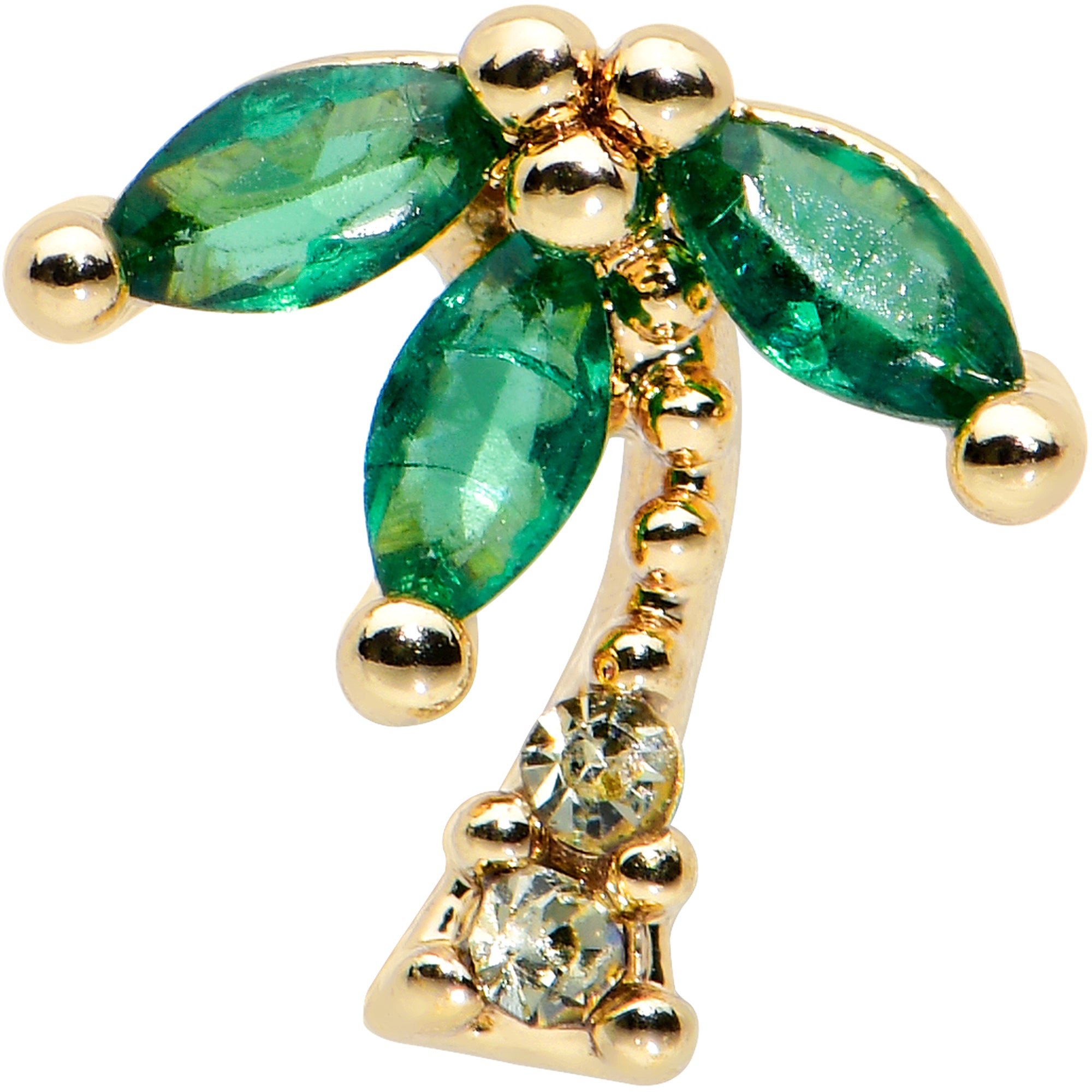 20 Gauge 7mm Clear Green Gem Gold Tone Palm Tree L Shape Nose Ring