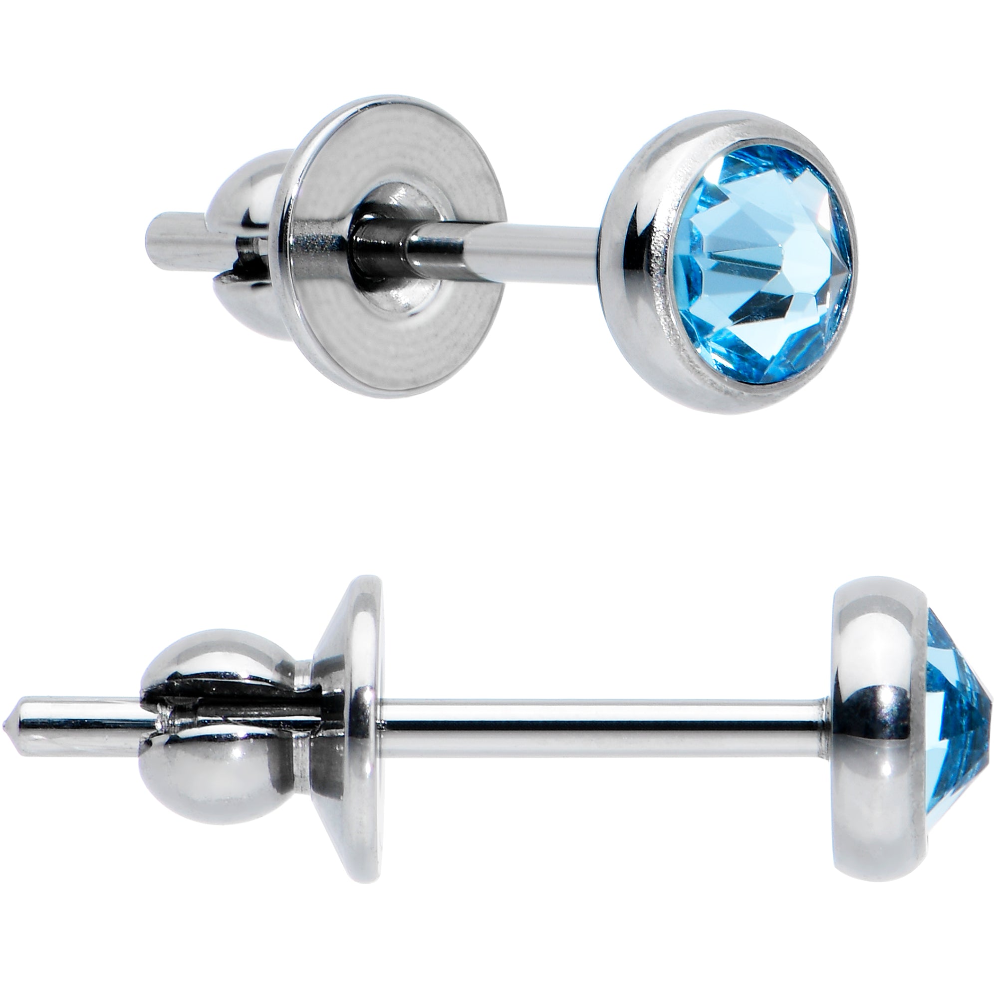 20 Gauge Blue Gem ASTM F-136 Implant Grade Titanium Post 4mm Bezel Stud Earrings