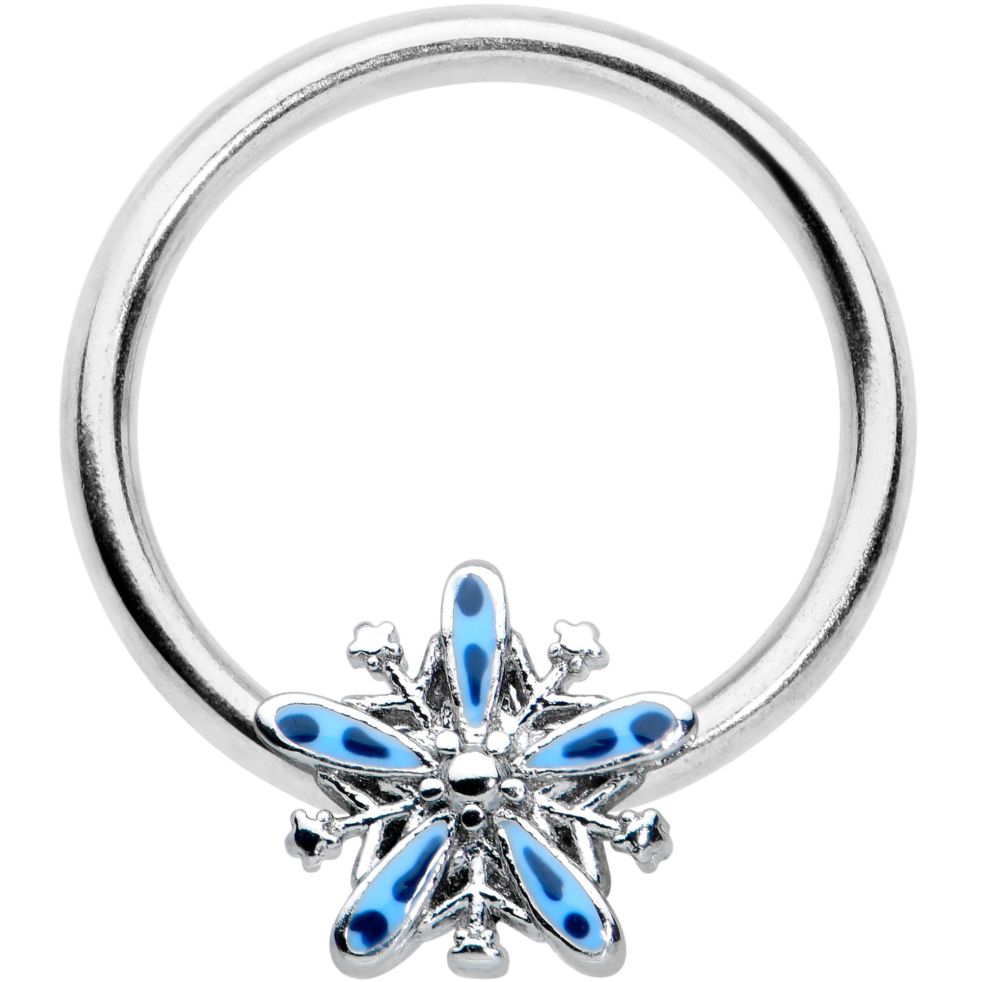 16 Gauge 3/8 Snowflake Blues Christmas BCR Captive Charm Ring