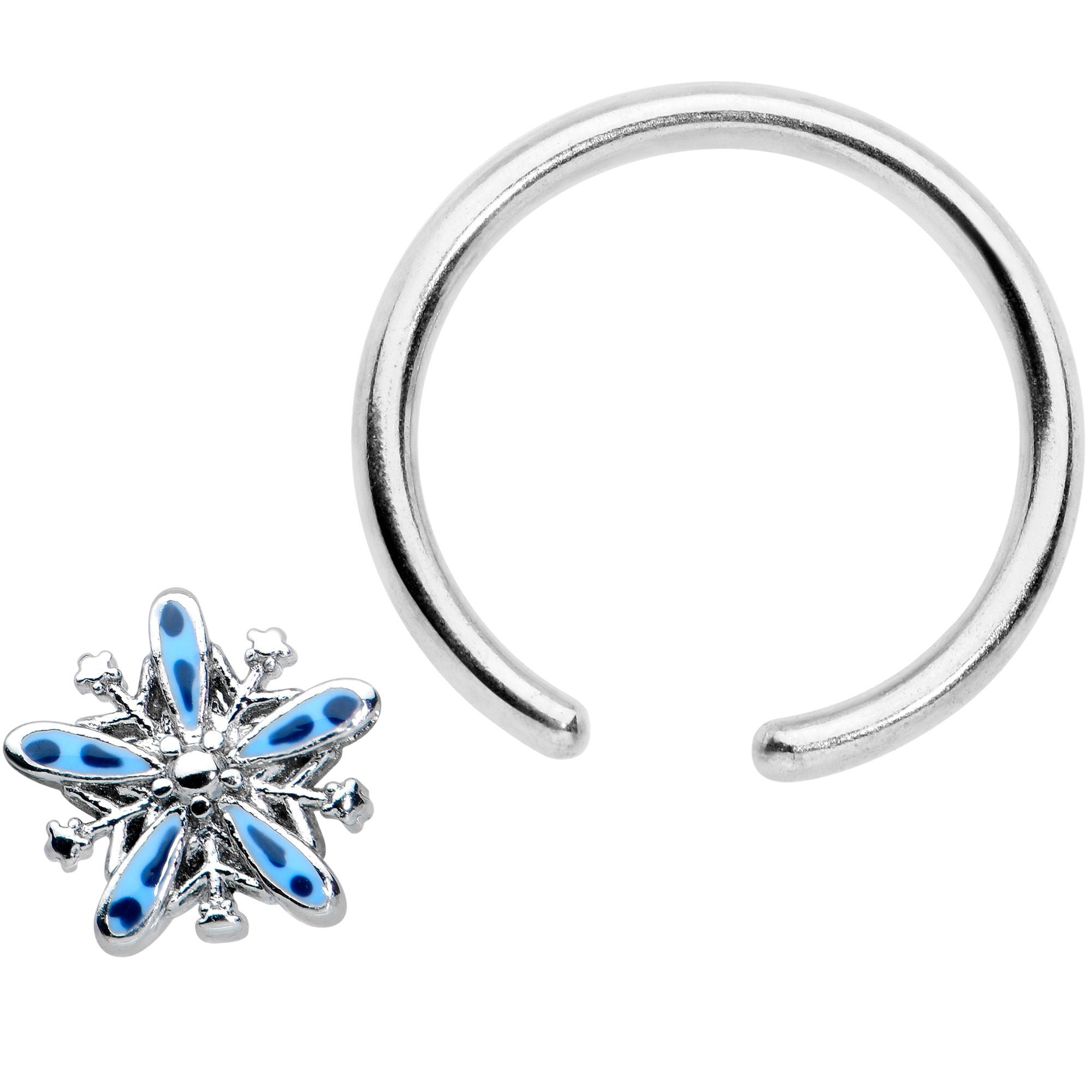 16 Gauge 3/8 Snowflake Blues Christmas BCR Captive Charm Ring