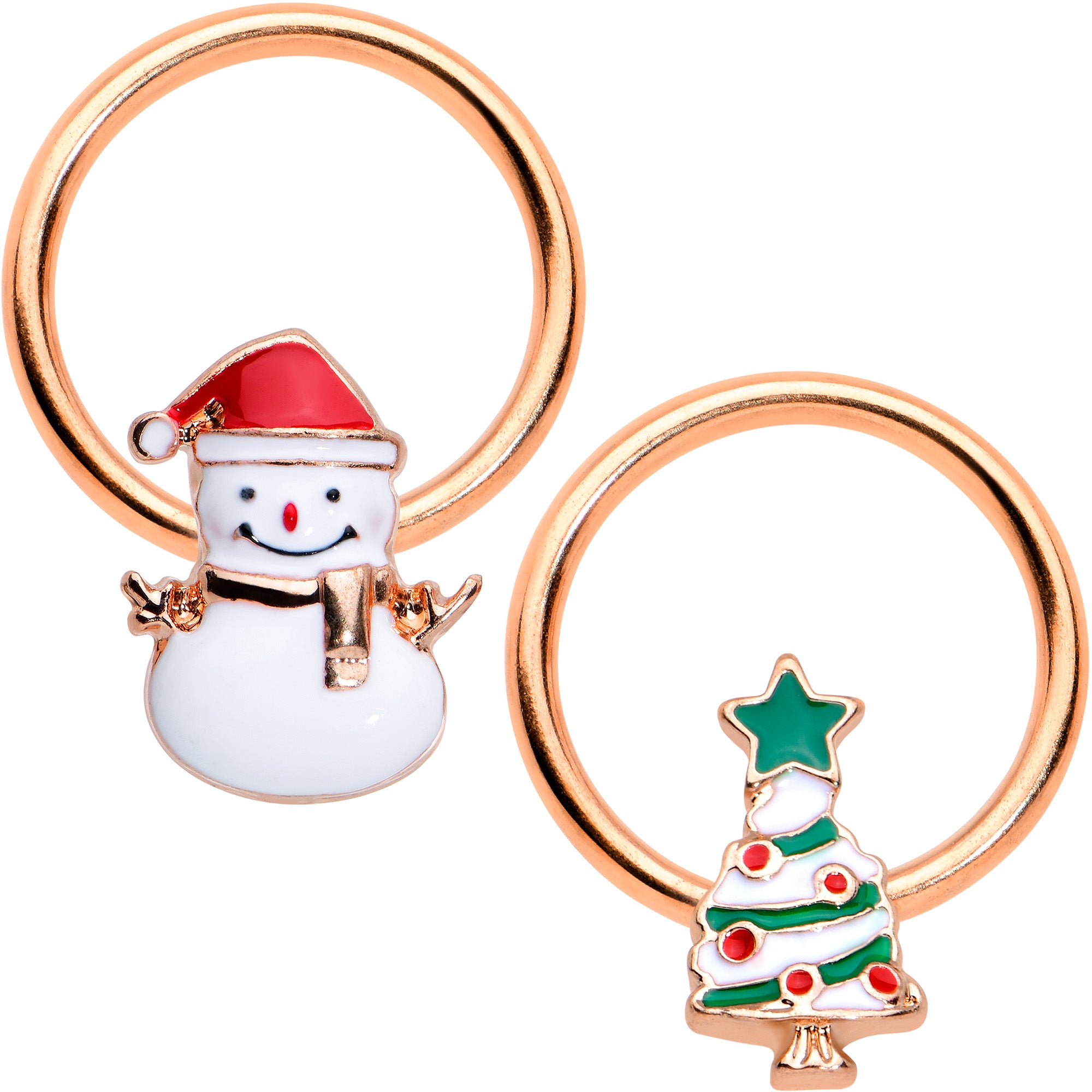 16 Gauge 3/8 Rose Gold Tone Snowman Christmas BCR Horseshoe Set of 4