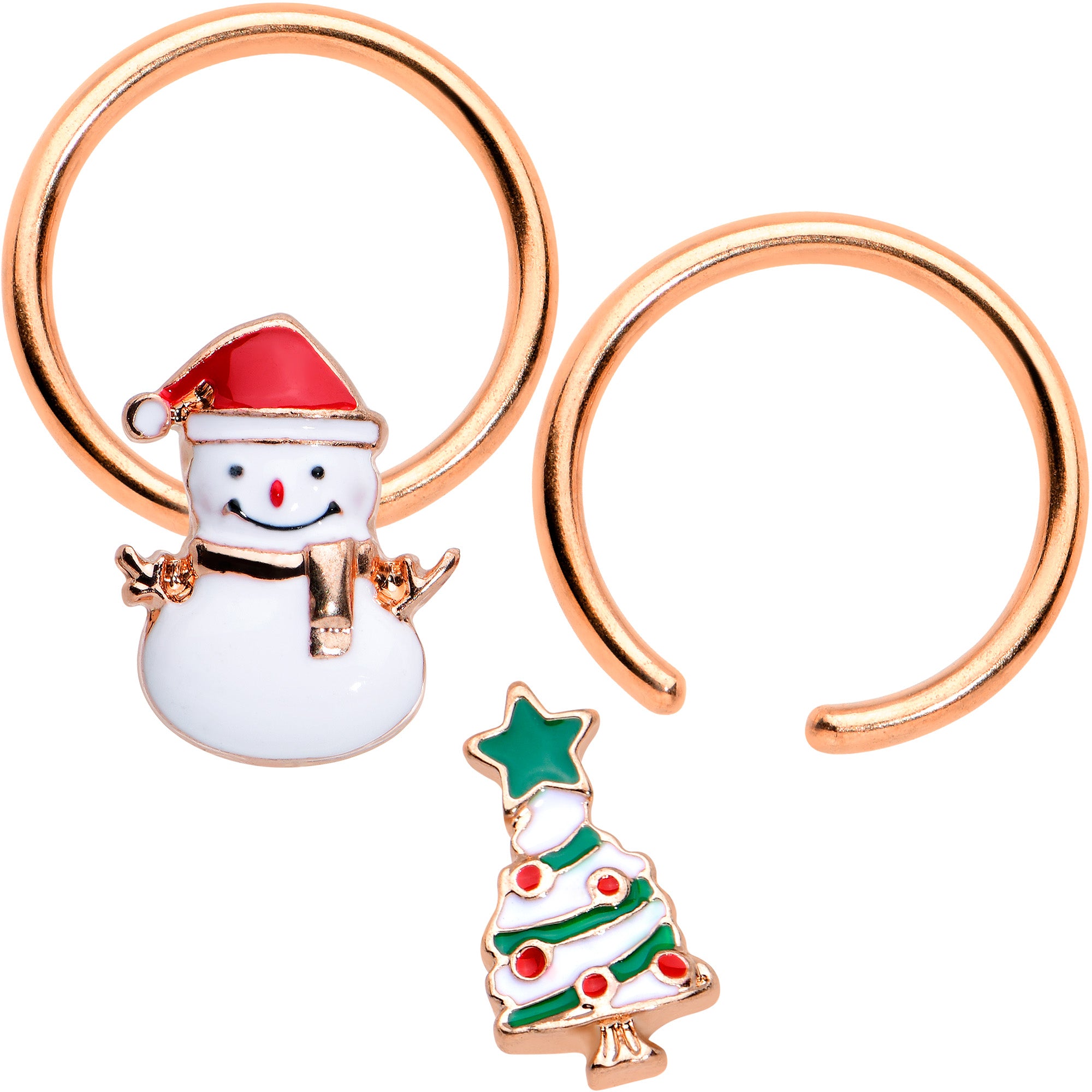 16 Gauge 3/8 Rose Gold Tone Snowman Christmas BCR Horseshoe Set of 4