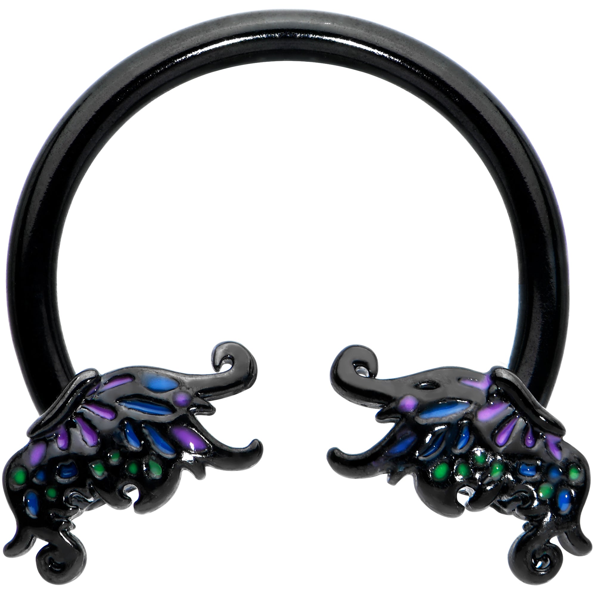 16 Gauge 3/8 Black Fantasy Faerie Wings Horseshoe Circular Barbell