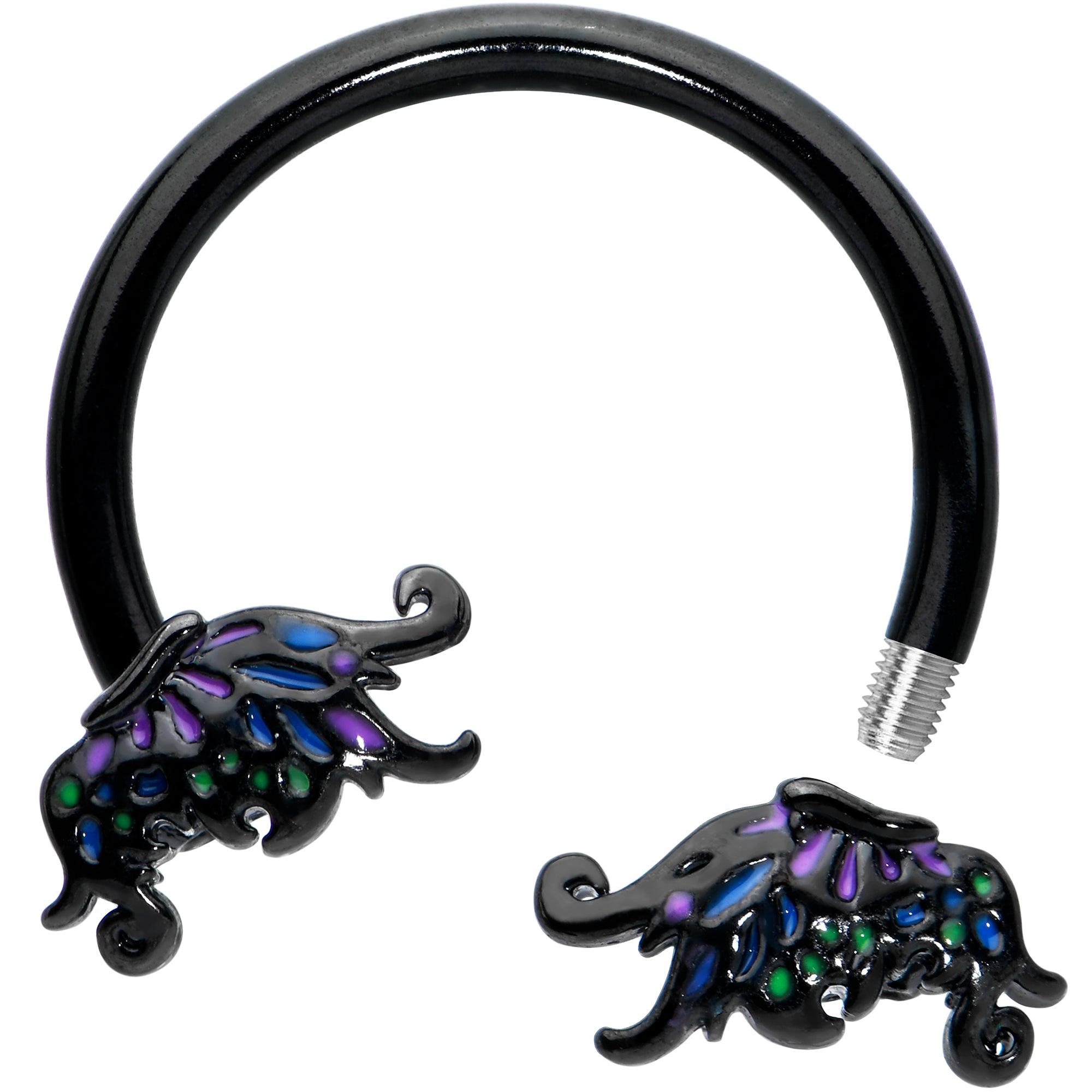 16 Gauge 3/8 Black Fantasy Faerie Wings Horseshoe Circular Barbell