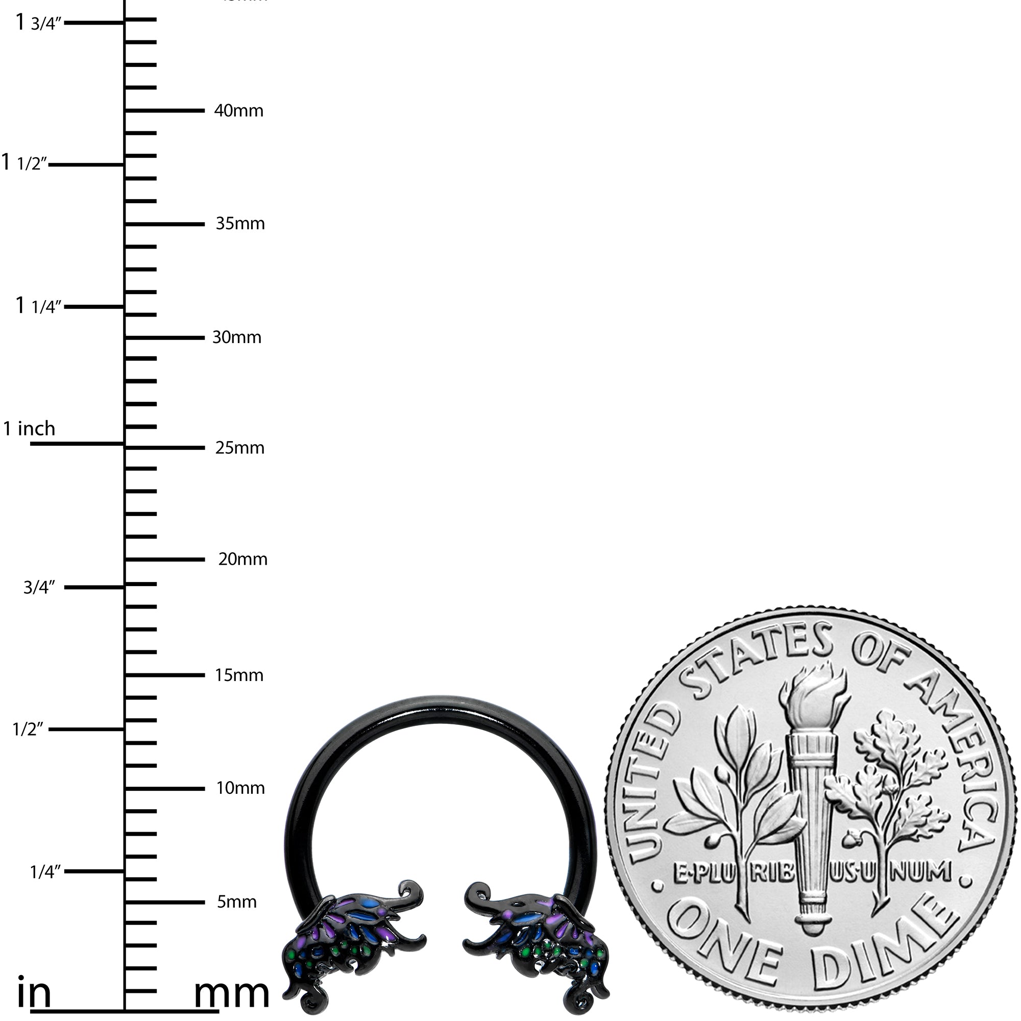 16 Gauge 3/8 Black Fantasy Faerie Wings Horseshoe Circular Barbell