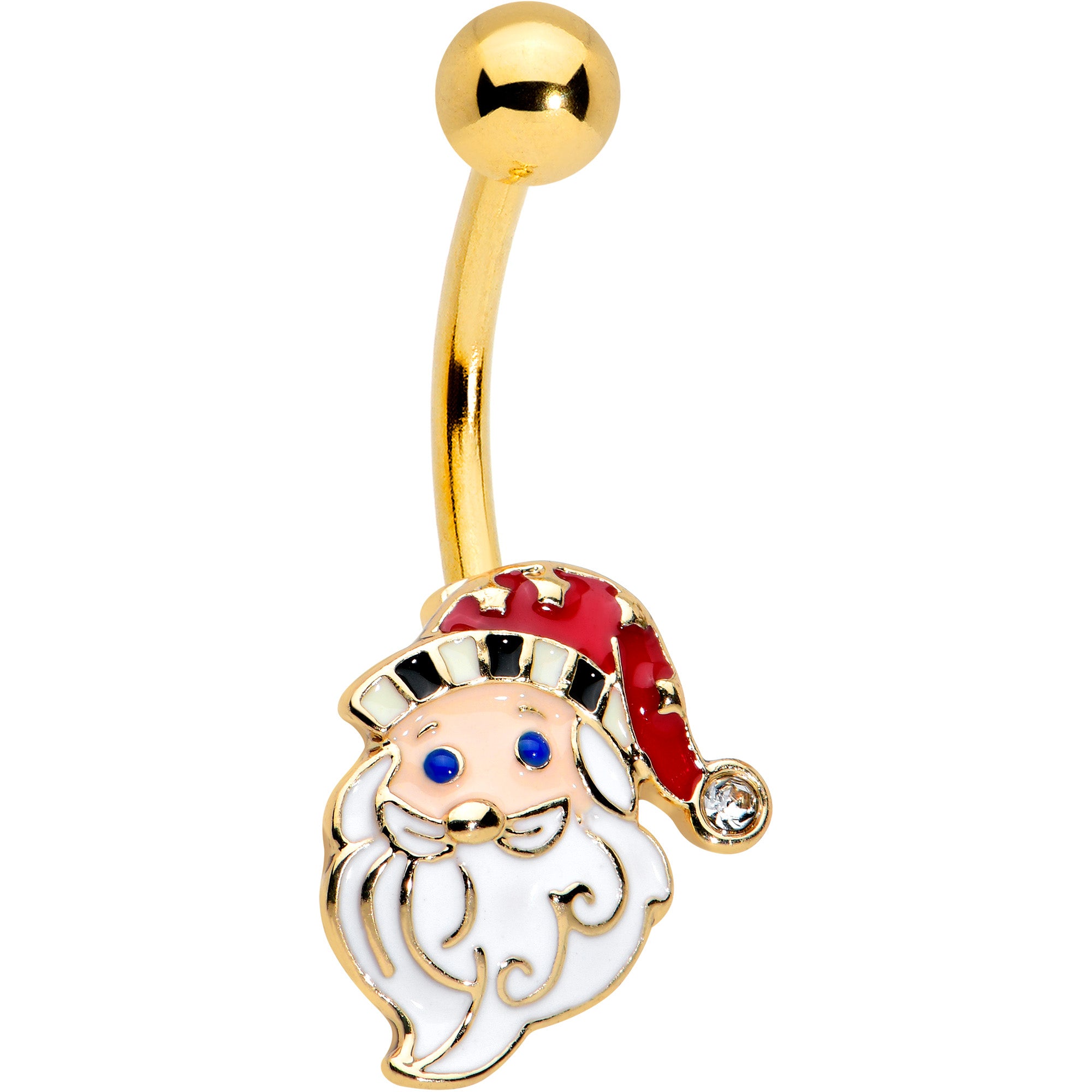 Clear Gem Gold Tone Blue Eyed Santa Claus Christmas Belly Ring