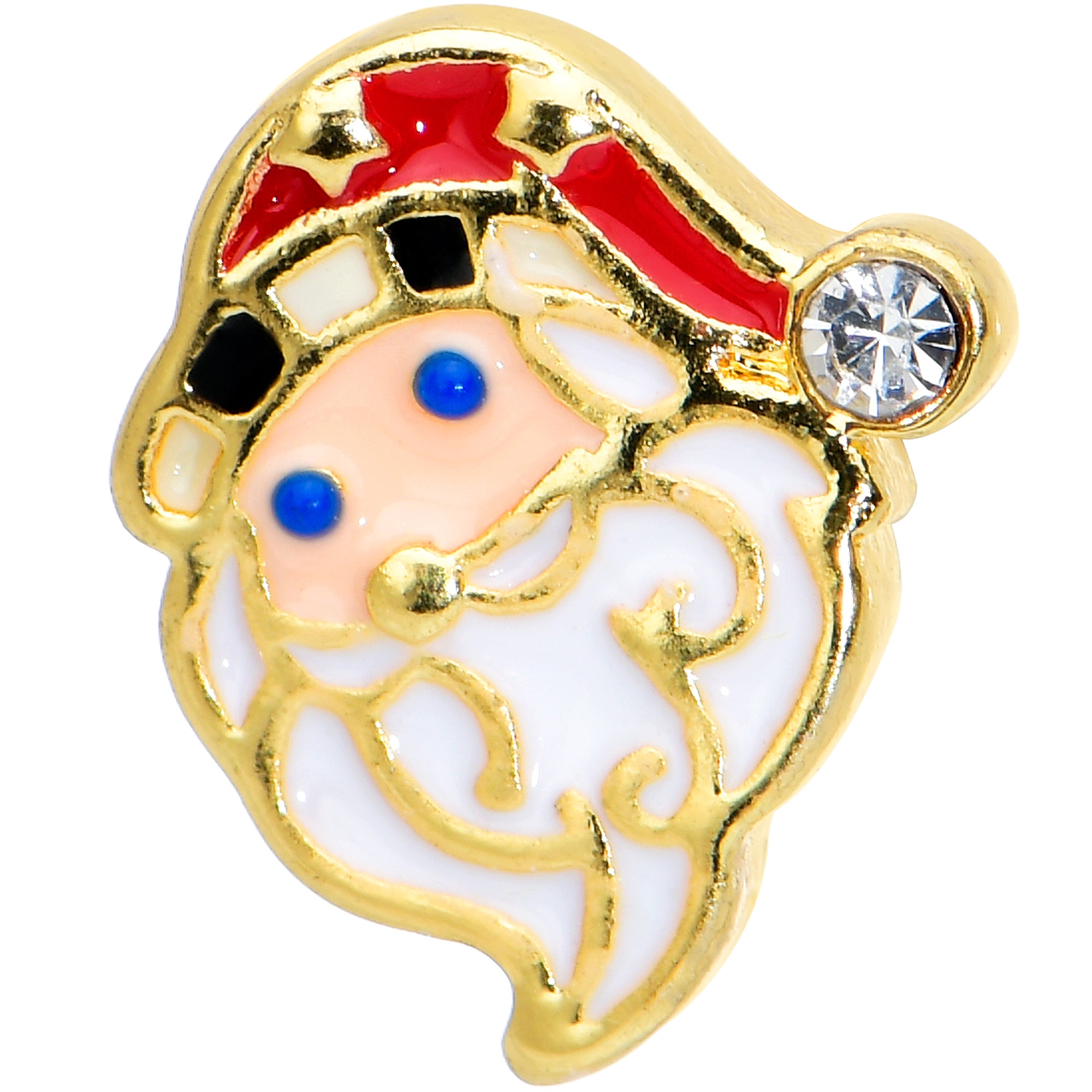 16 Gauge 1/4 Gold Tone Blue Eyed Santa Christmas Cartilage Tragus