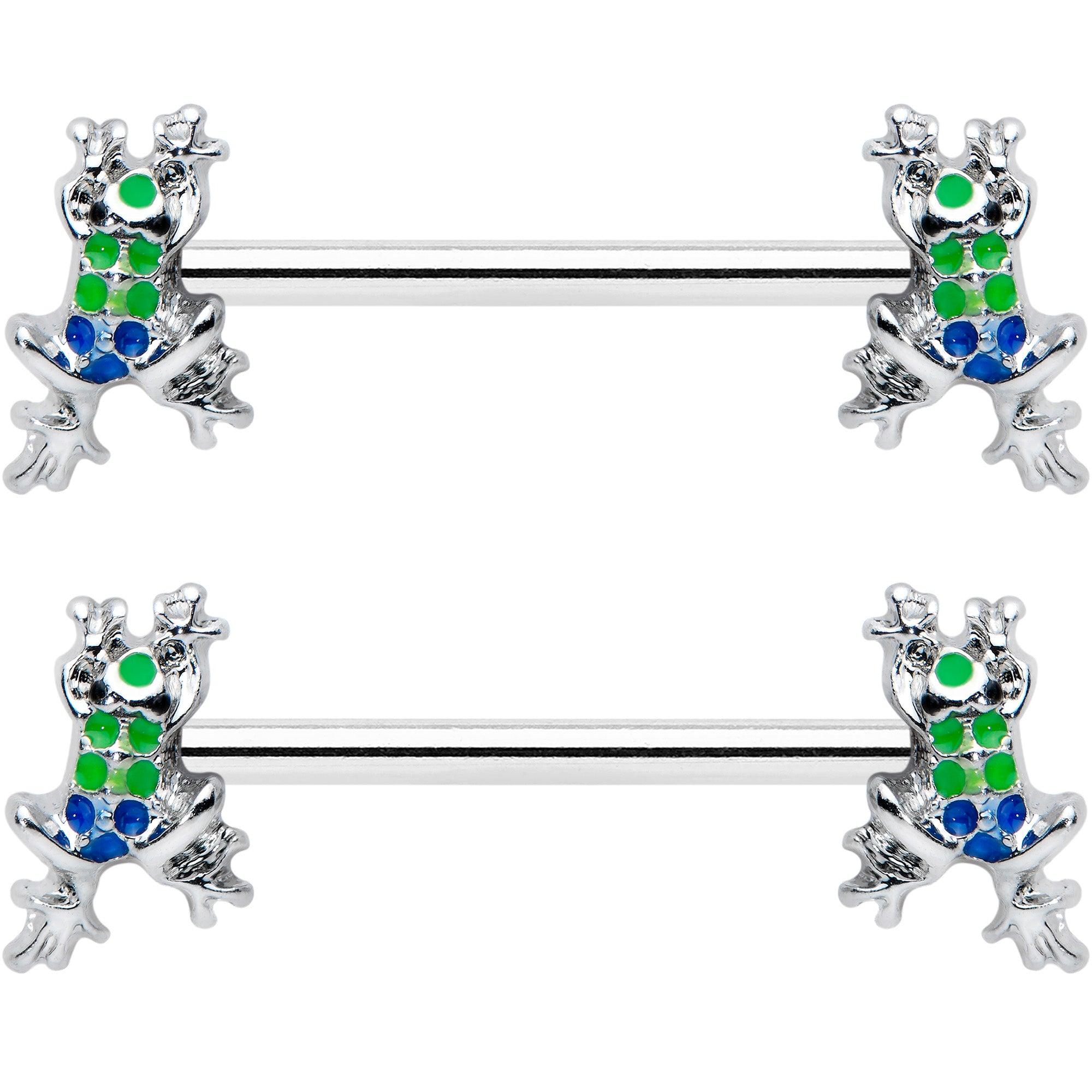 14 Gauge 9/16 Clear Gem Polka Dot Frog Barbell Nipple Ring Set