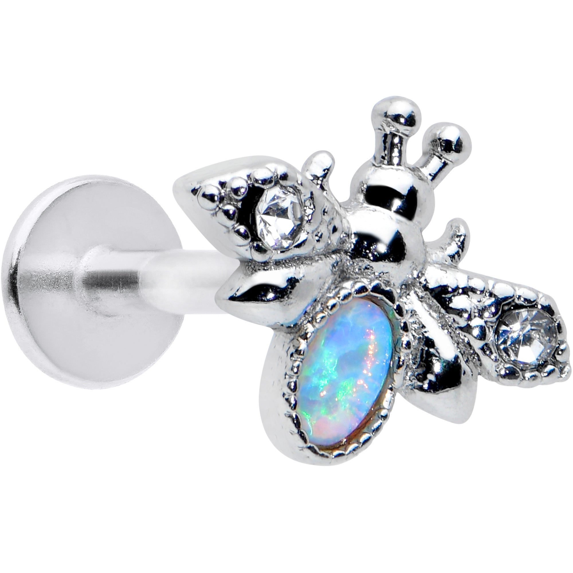 16 Gauge 5/16 White Synthetic Opal Insect Labret Monroe Tragus